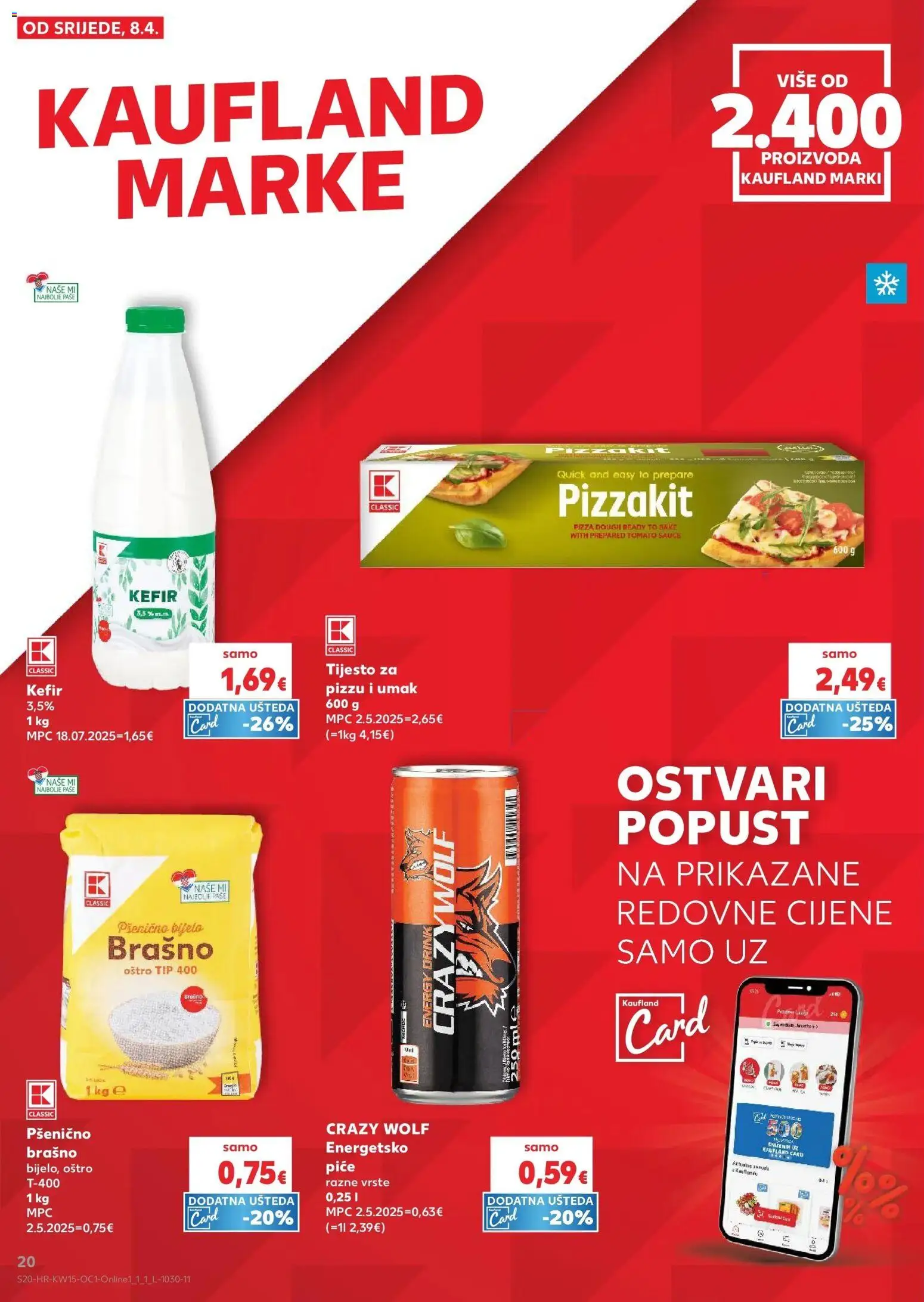 Kaufland katalog | vrijedi od 08.04.2026 | Stranica: 20 | Proizvodi: Energetsko piće, Tijesto za pizzu, Brašno, Umak