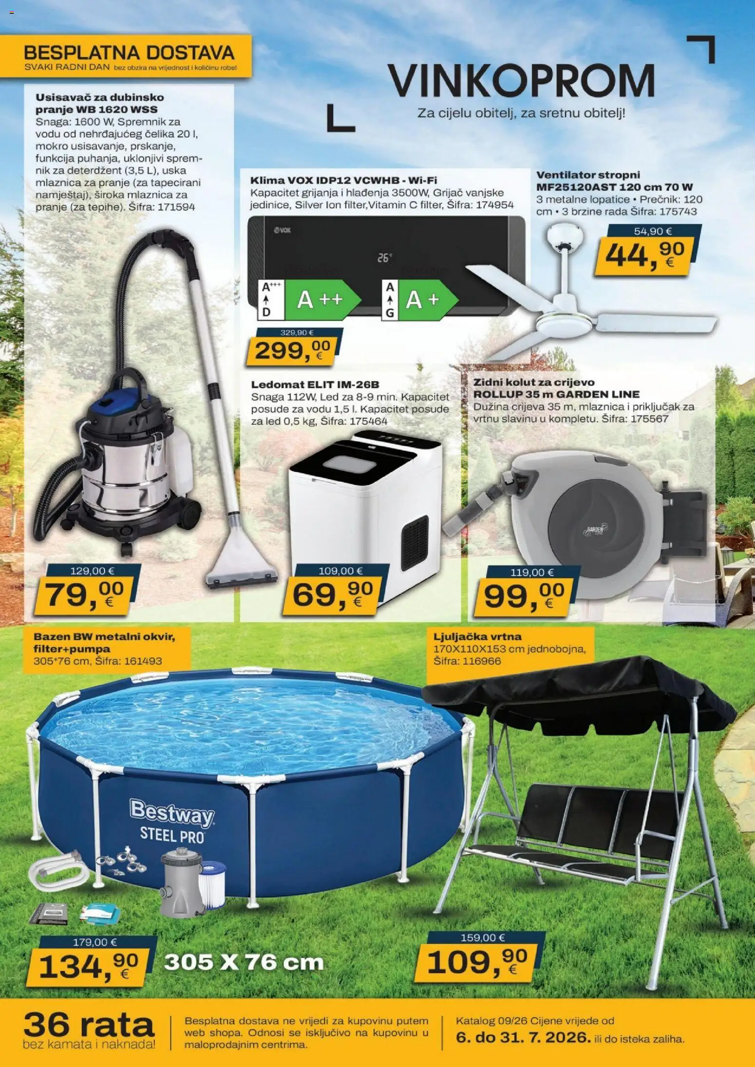 Vinkoprom katalog | vrijedi od 06.07.2026 | Stranica: 1 | Proizvodi: Usisavač, Ventilator, Ledomat, Klima