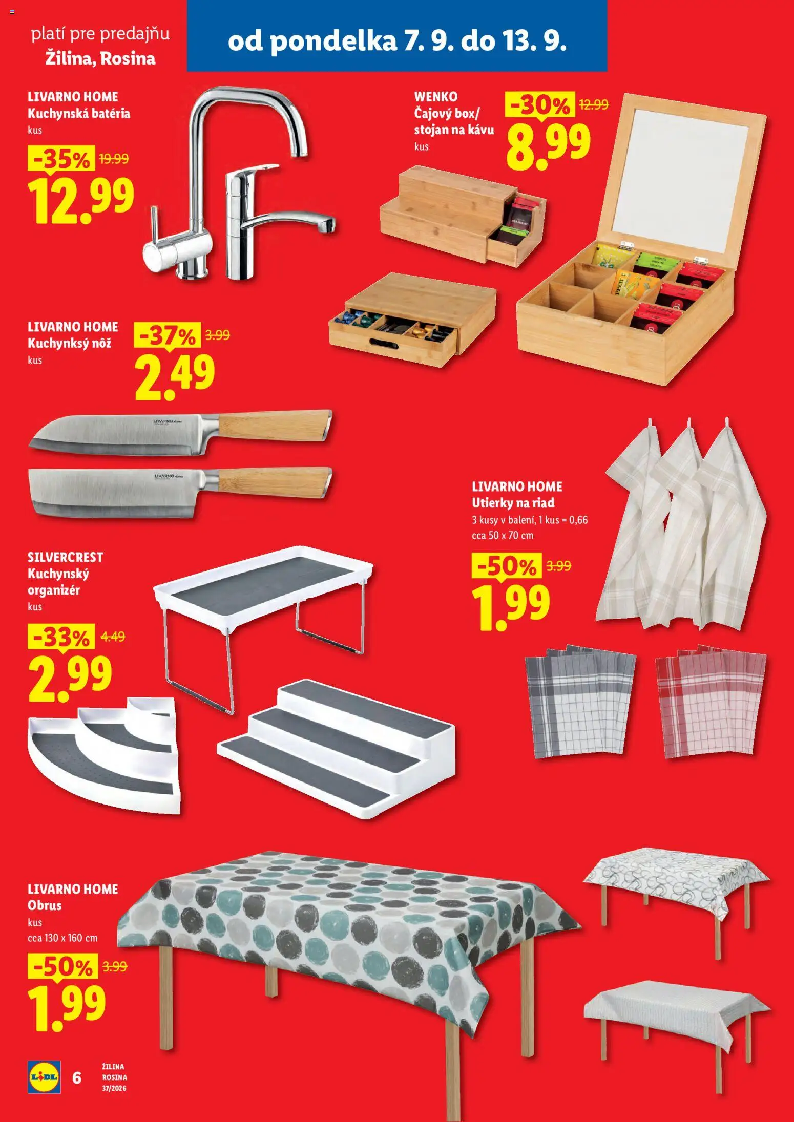 Nové Lidl akcie – leták je platný od 07.09.2026 | Strana: 6 | Produkty: Organizér, Riad, Utierky