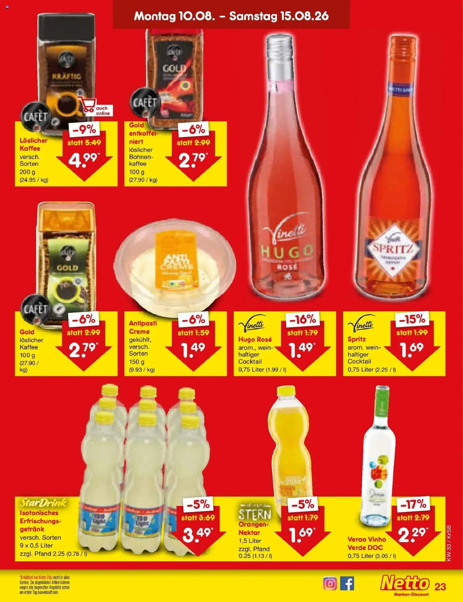 Netto Marken-Discount Prospekt Jüchen (ab 10.08.2026) » Angebote | Seite: 33 | Produkte: Kaffee, Orangen, Wein, Hugo