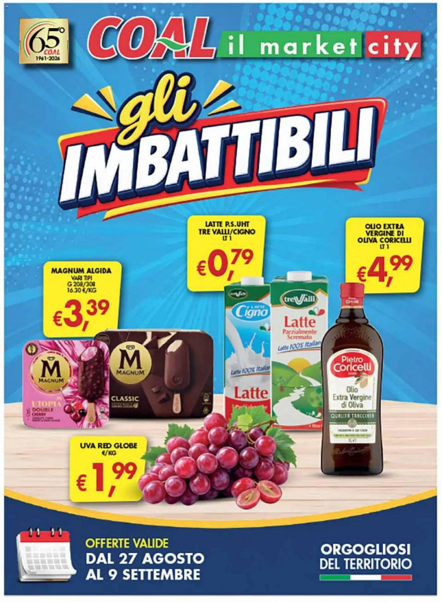 Volantino Coal del 27/08/2026 | Pagina: 1 | Prodotti: Magnum, Latte, Uva, Olio extra vergine