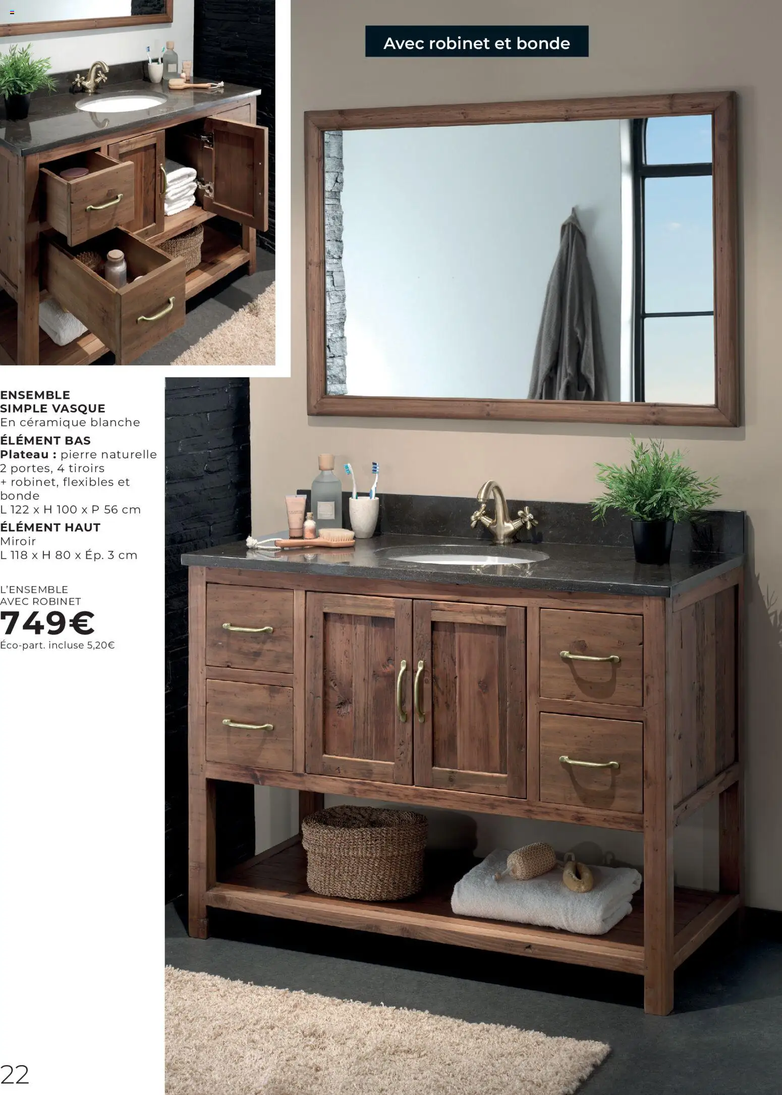 {H1} | Page: 22 | Produits: Robinet, Plateau, Tiroirs, Miroir