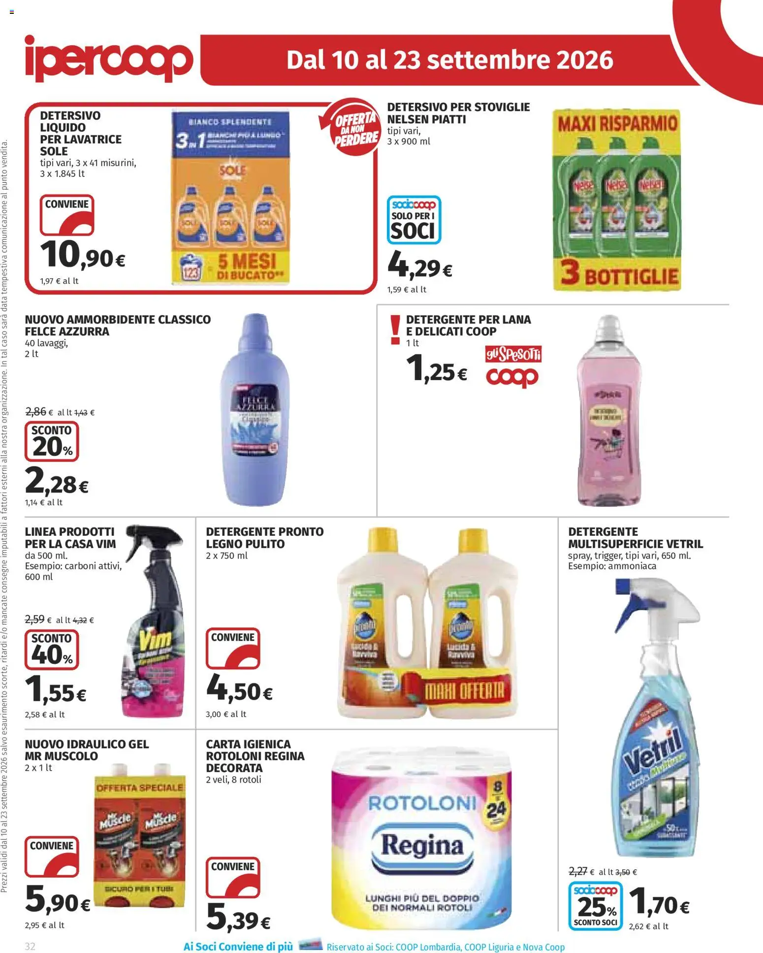 Volantino Ipercoop del 10/09/2026 | Pagina: 32 | Prodotti: Carta igienica, Detergente, Lavatrice, Data