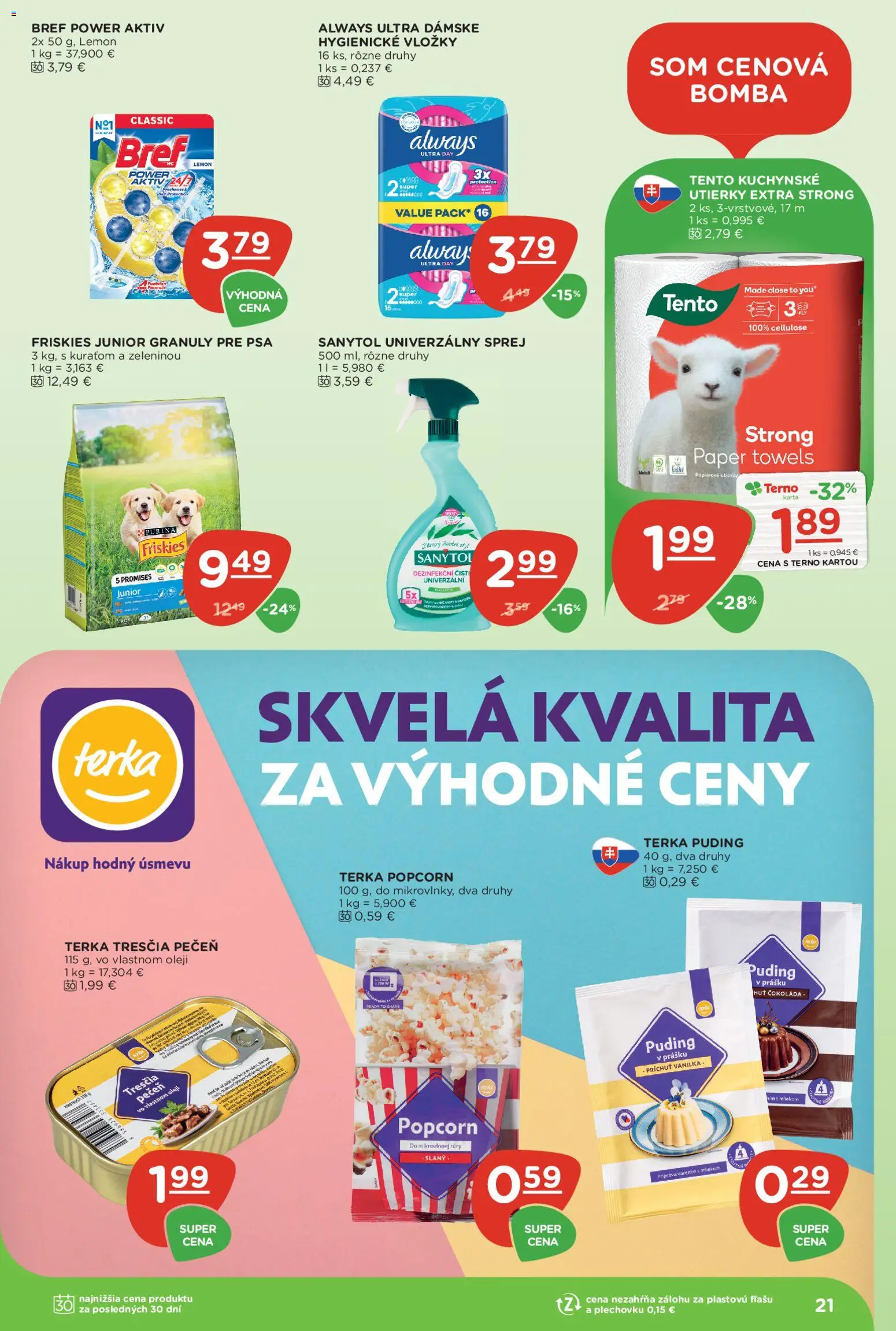 Nové Terno akcie – leták je platný od 16.07.2026 | Strana: 21 | Produkty: Puding, Popcorn, Utierky, Vanilka