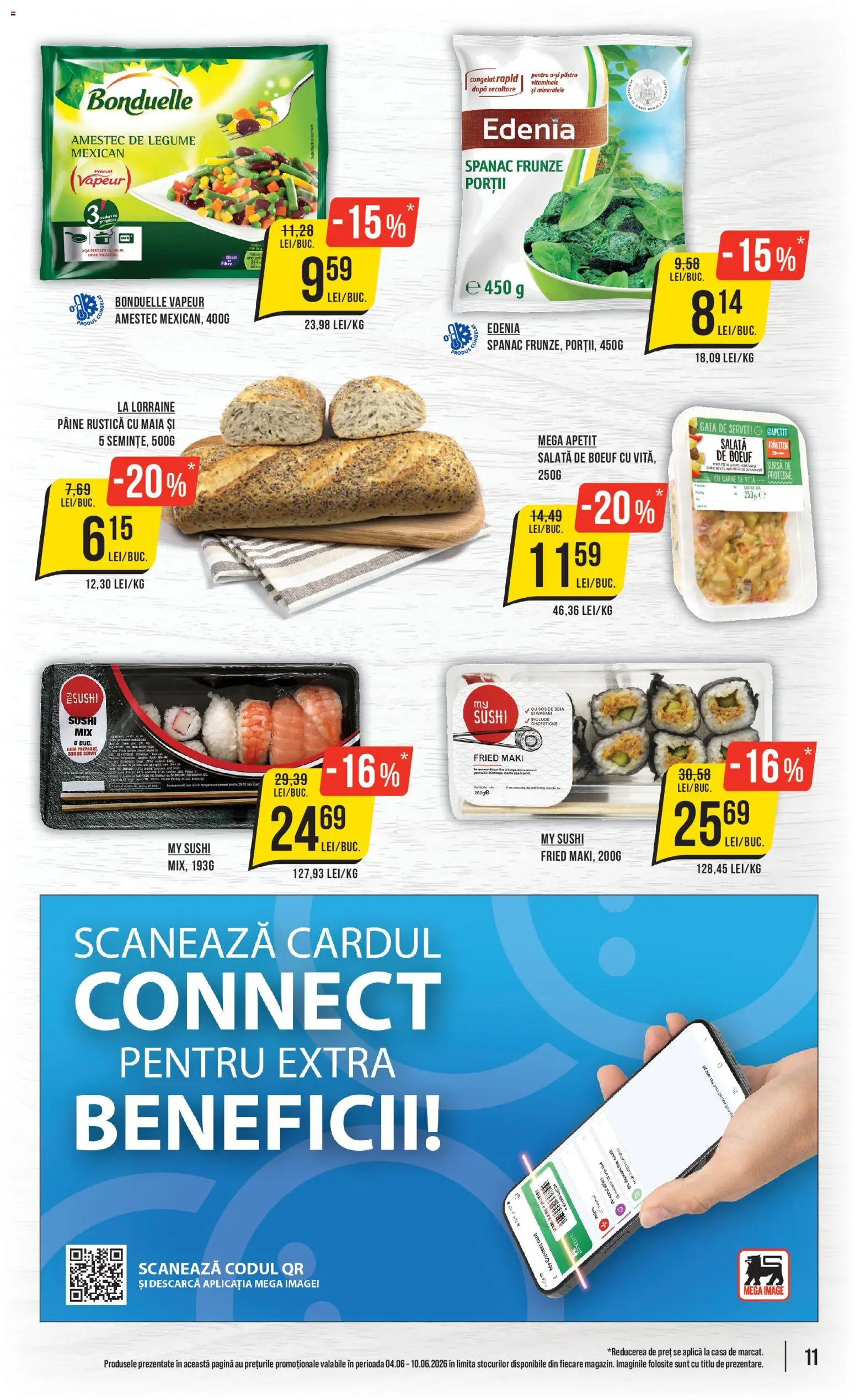 Noul catalog Mega Image – valabil de la 04.06.2026 | Pagină: 11 | Produse: Sushi, Pâine, Carne De Vită, Legume