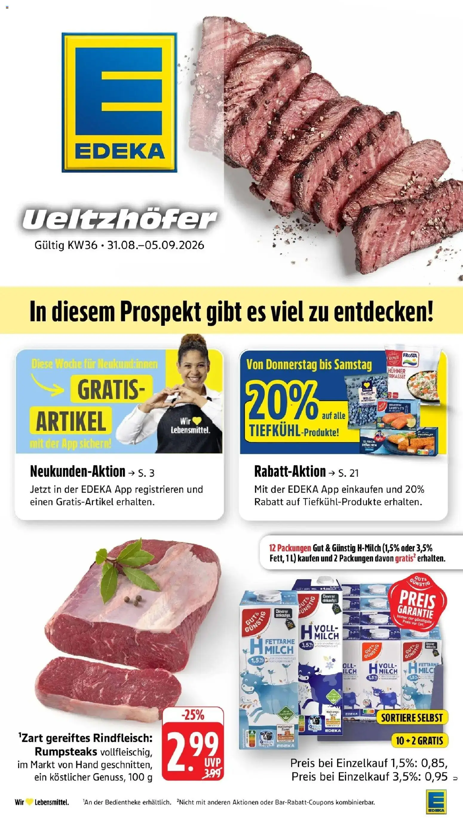 Edeka Prospekt Heilbronn (ab 31.08.2026) » Angebote Online | Seite: 1 | Produkte: Milch, Iglo, Frosta, Rindfleisch