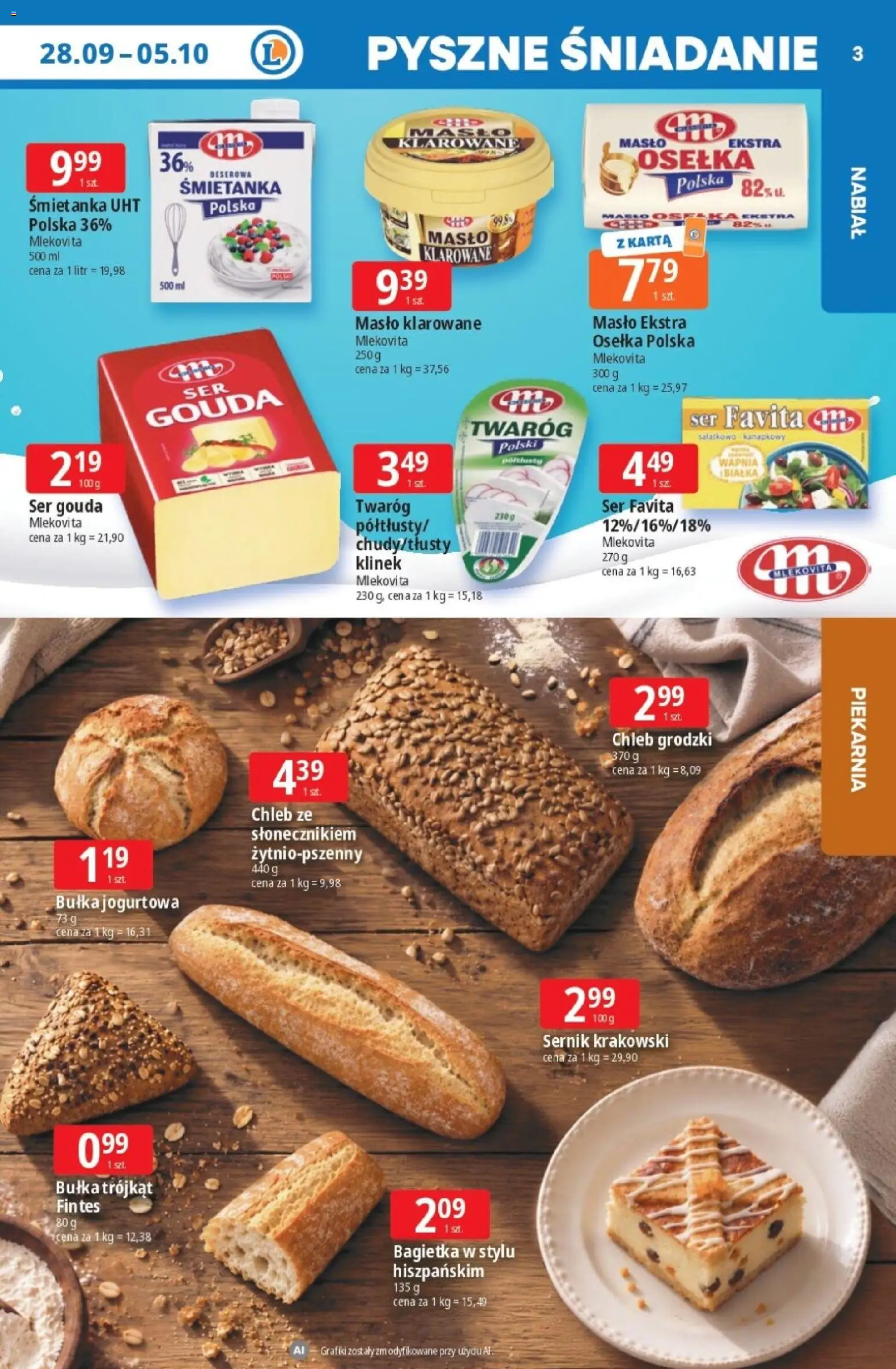 E.Leclerc gazetka - Tanio To Tu od 28.09.2026 | Strona: 3 | Produkty: Piekarnia, Klarowane masło, Bułka, Ser