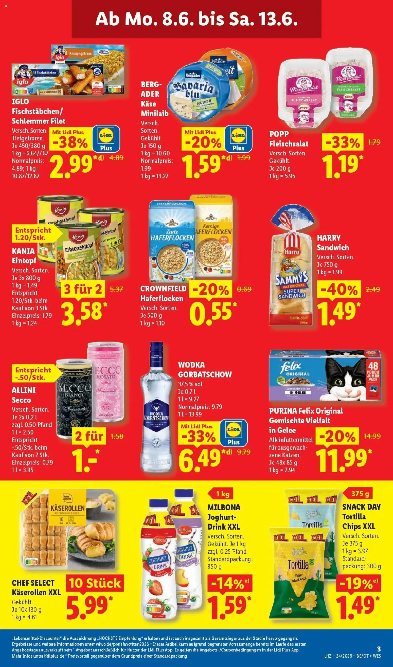 Lidl Prospekt Senftenberg – gültig ab 08.06.2026 | Seite: 7 | Produkte: Käse, Joghurt, Iglo, Chips