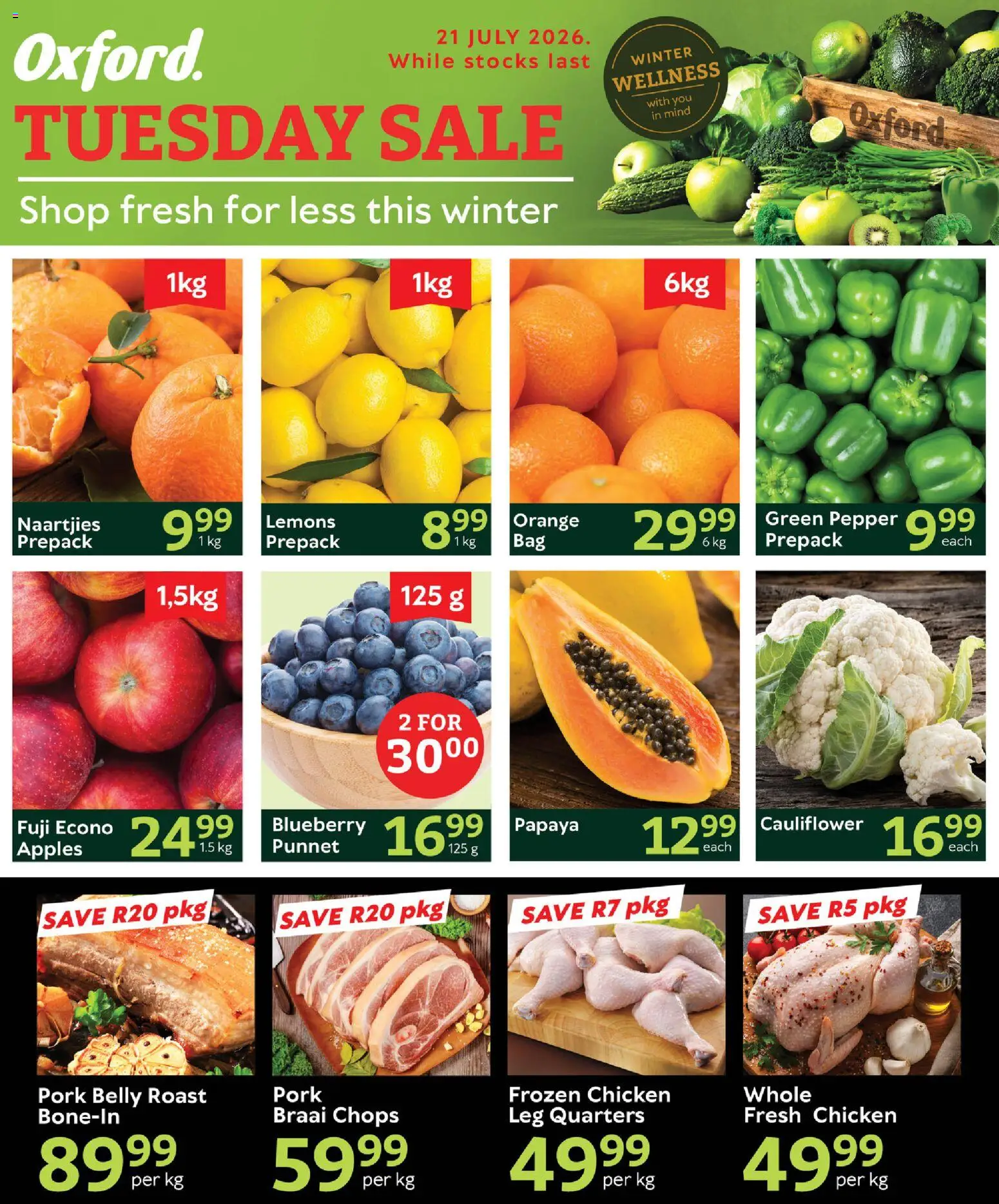 New Oxford Freshmarket catalogue – valid from 21/07/2026 | Page: 1 | Products: Cauliflower, Chicken, Pork, Apples