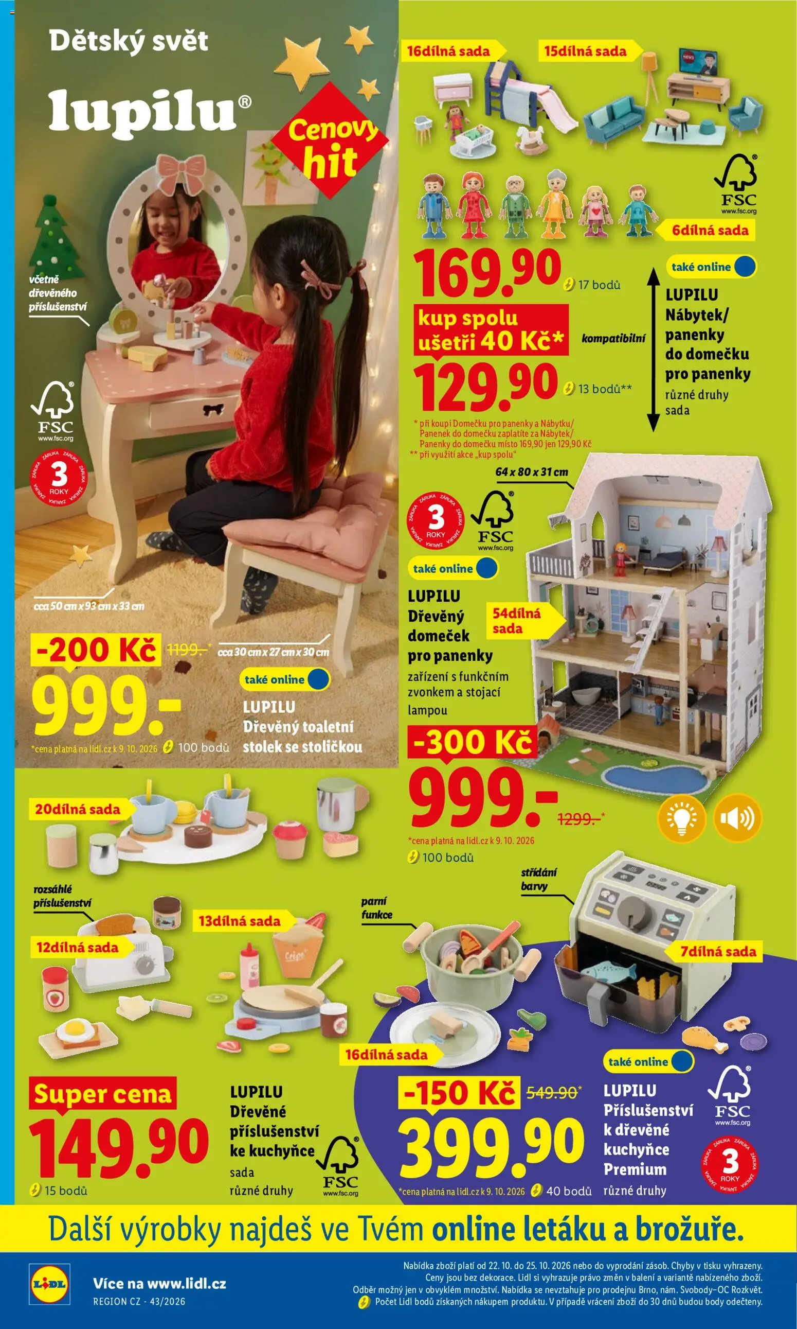Lidl leták - Spotřební zboží od 19.10.2026 | Strana: 22 | Produkty: Dřevěný domeček pro panenky, Stolek, Body, Barvy