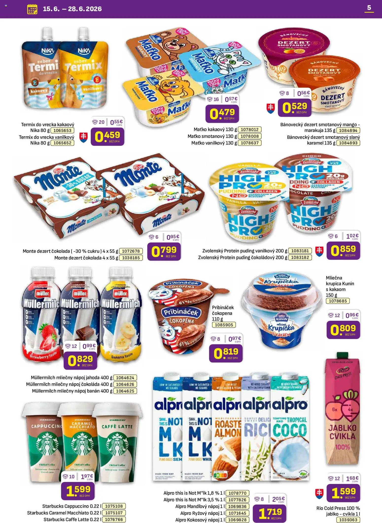 Nové Libex akcie – leták je platný od 15.06.2026 | Strana: 5 | Produkty: Protein, Puding, Čokoláda, Mango