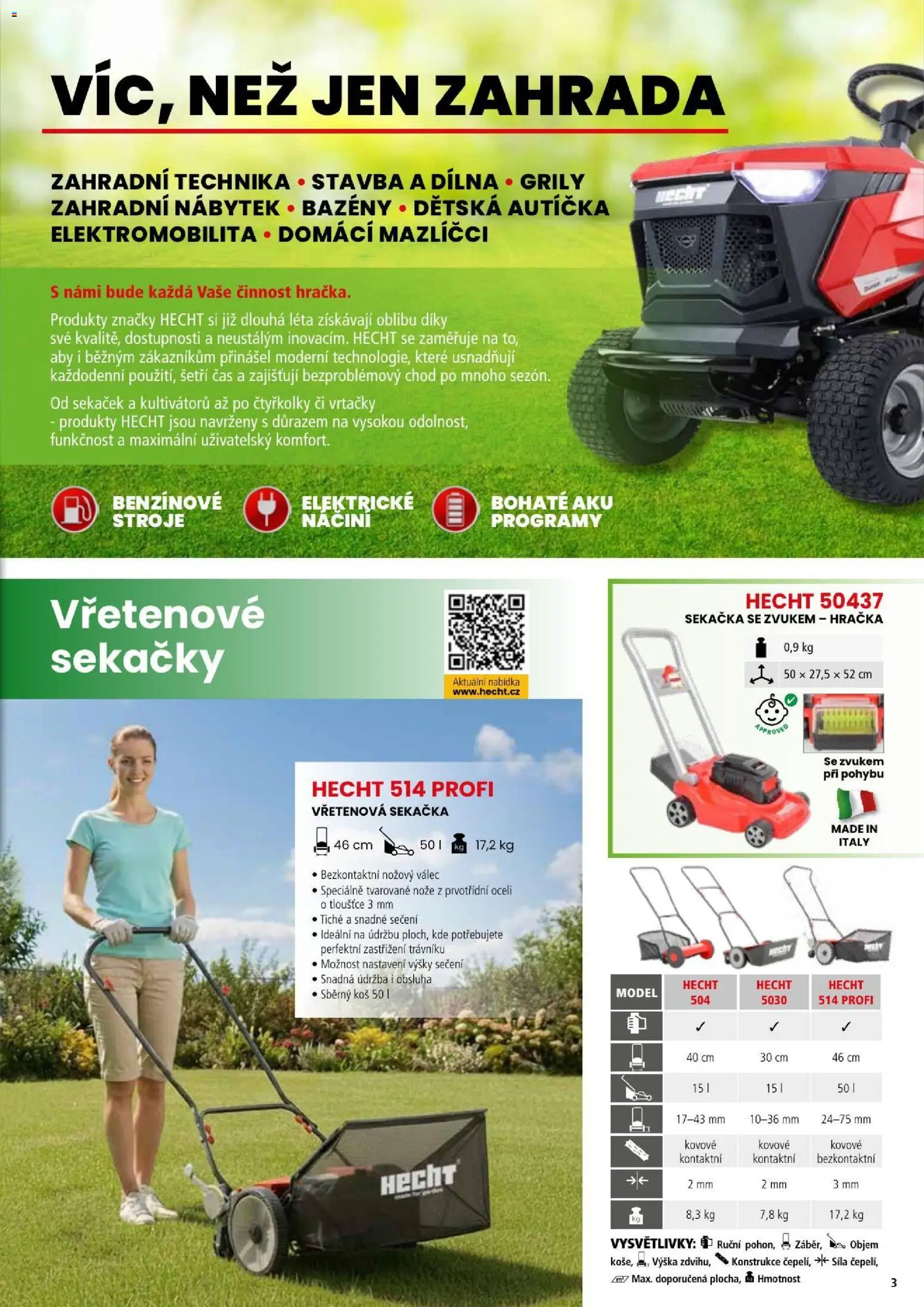Hecht katalog - Léto - podzim 2026 od 21.08.2026 | Strana: 3 | Produkty: Nože, Vřetenová sekačka, Zahradní nábytek, Koš