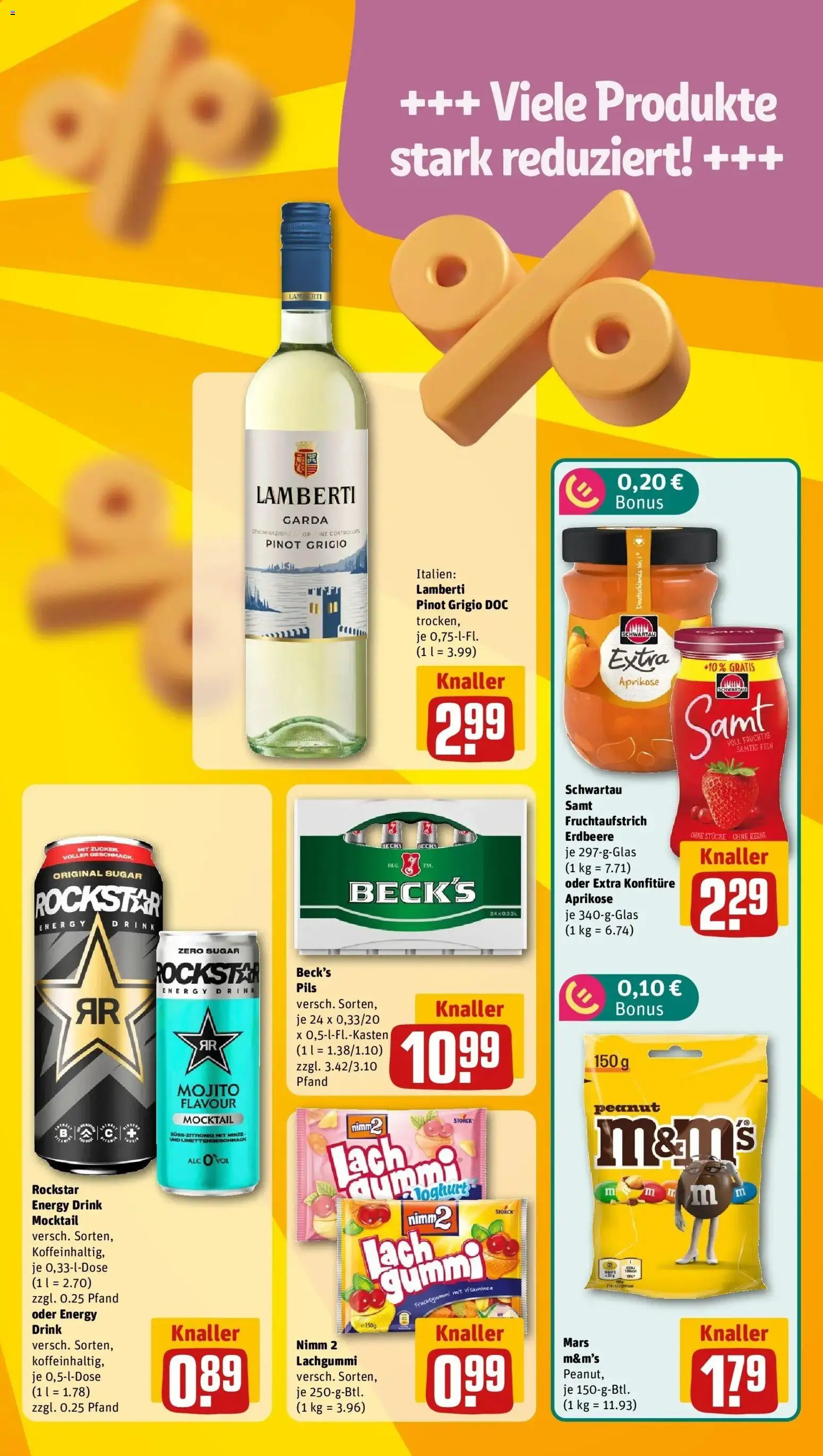 REWE Prospekt ab 17.08.2026 zum Blättern » Angebote | Seite: 7 | Produkte: Schwartau samt, Rockstar, Pils, M&M's