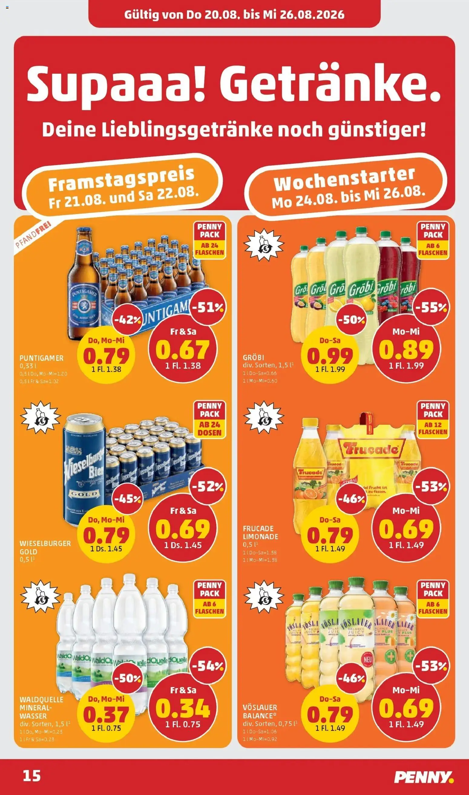 Penny Markt Die ganze Woche sparen ab (20.08.2026) - Angebote, Prospekt | Seite: 15 | Produkte: Wasser, Bier