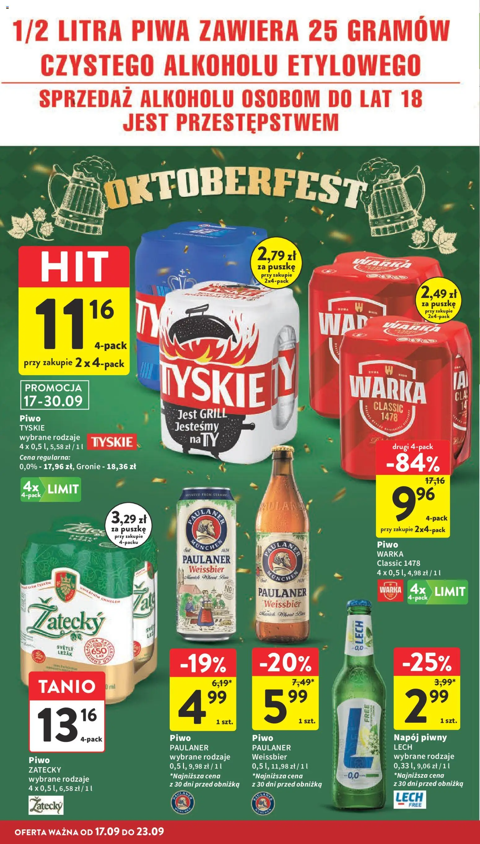 Intermarche gazetka od 17.09.2026 | Strona: 38 | Produkty: Leżak, Warka, Tyskie, Piwo