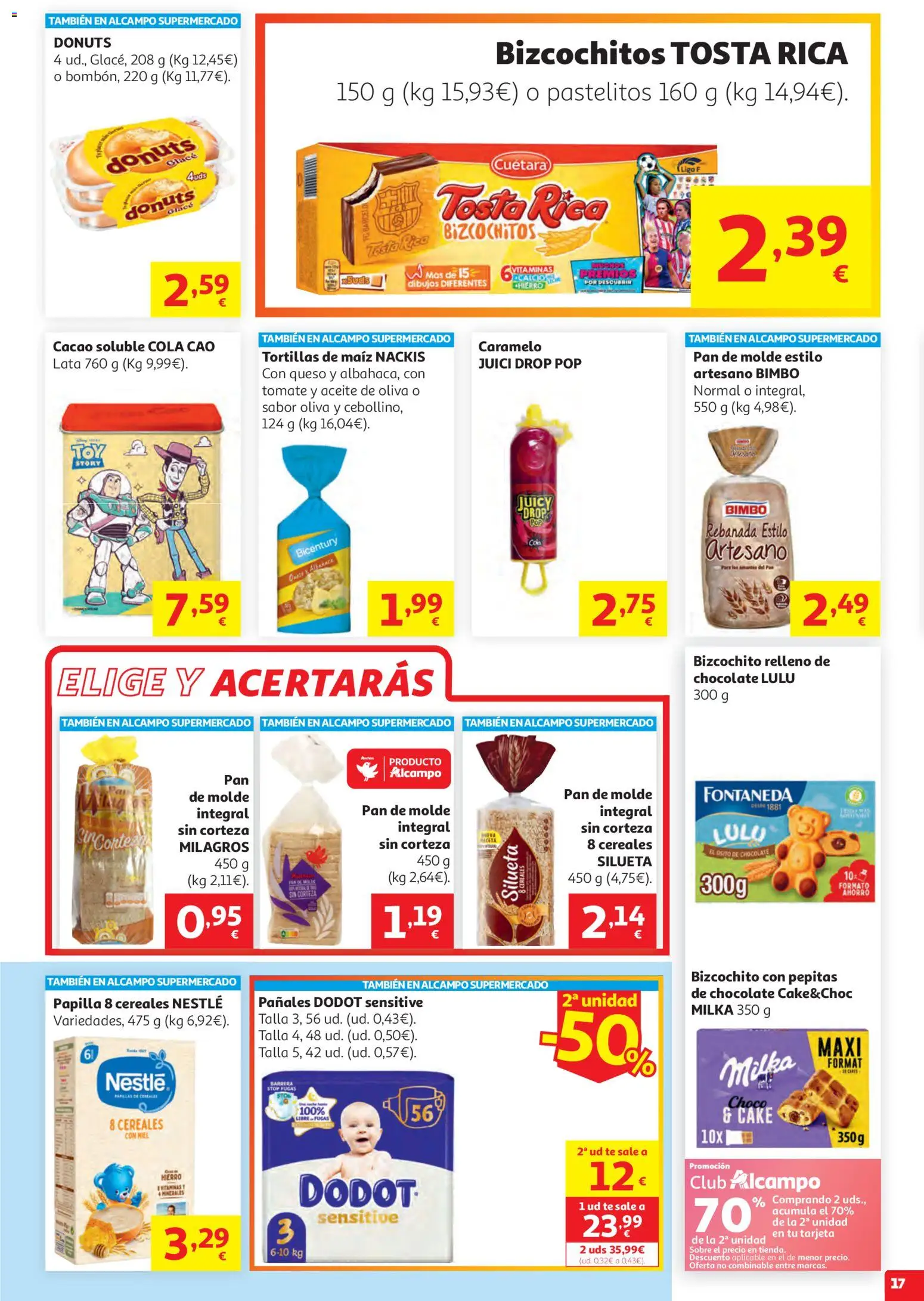 Alcampo Unico Nacional │ válido desde el 19.05.2026 | Página: 17 | Productos: Chocolate, Té, Cacao soluble, Donuts