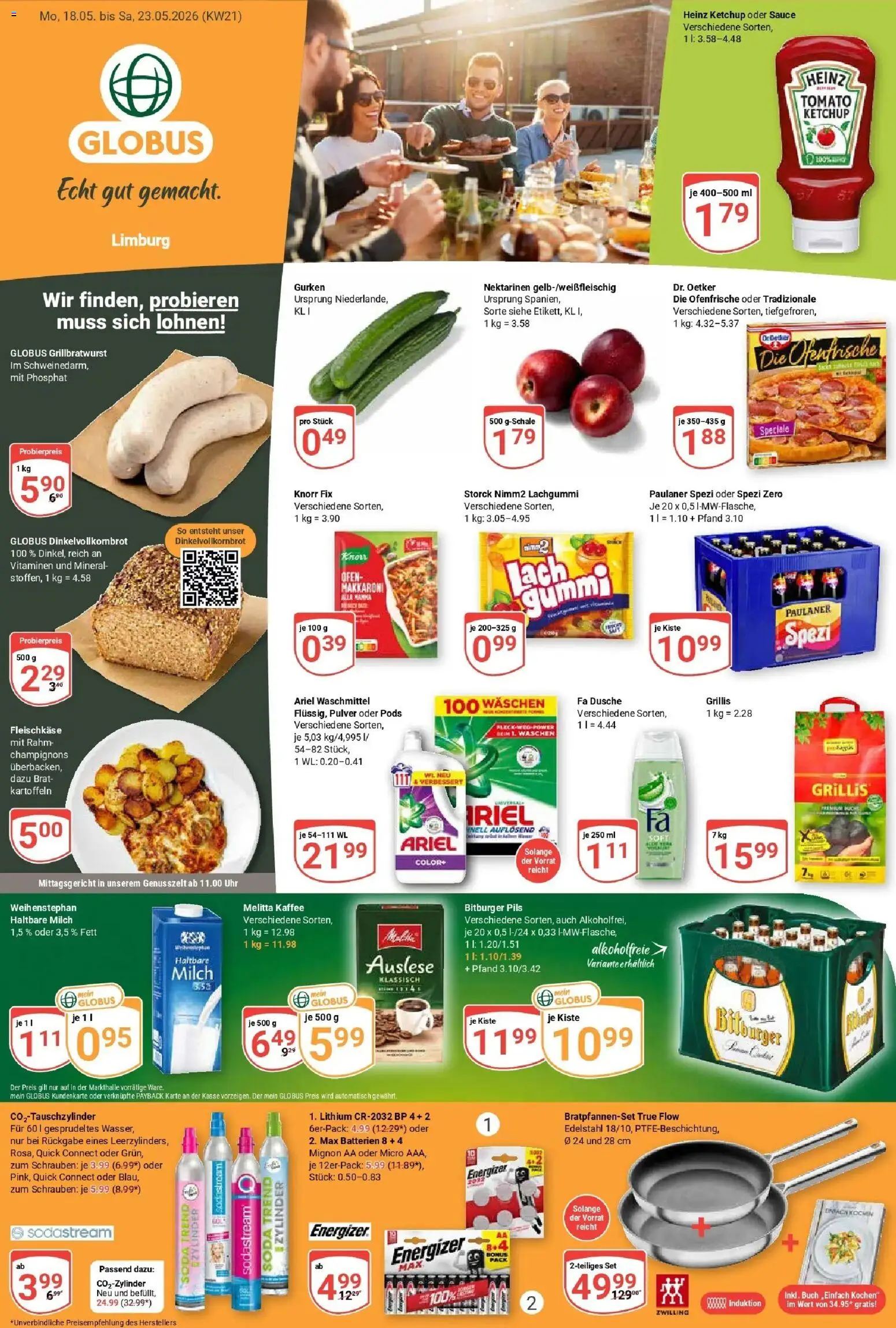 Globus Prospekt Limburg – gültig ab 17.05.2026 | Seite: 1 | Produkte: Bitburger, Dusche, Kartoffeln, Uhr