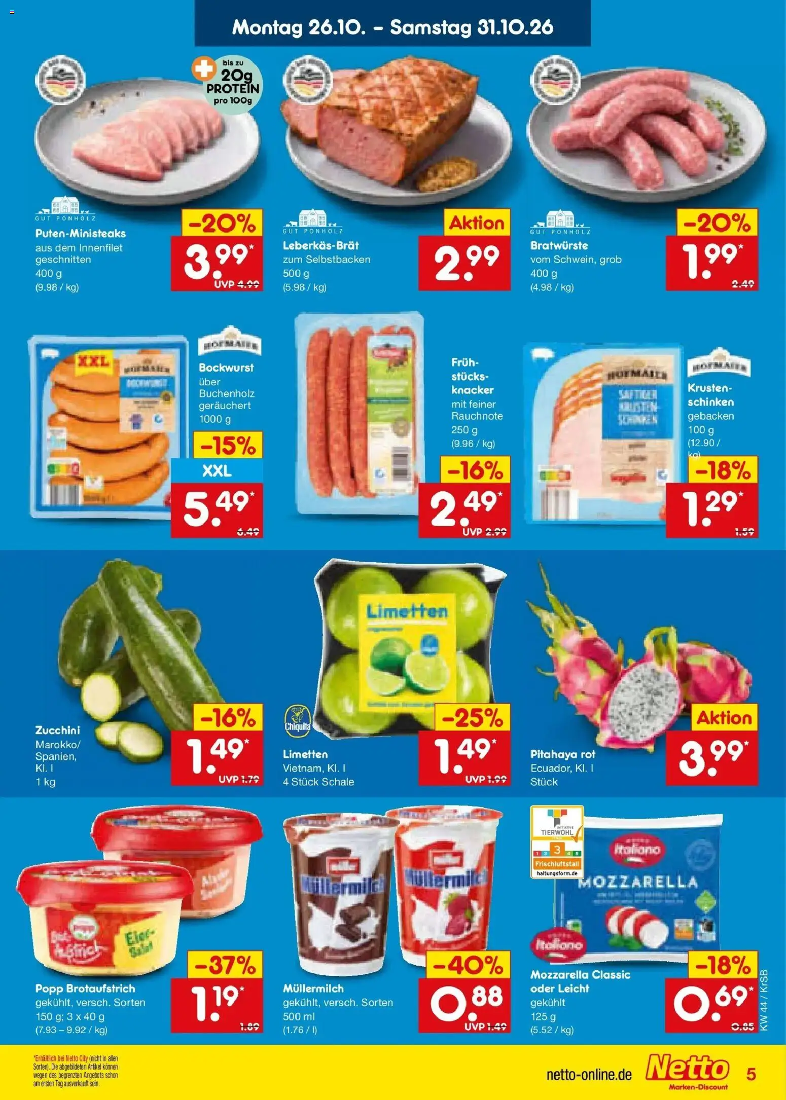 Netto Marken-Discount Prospekt Baesweiler – gültig ab 26.10.2026 | Seite: 7 | Produkte: Limetten, Mozzarella, Schinken, Zucchini