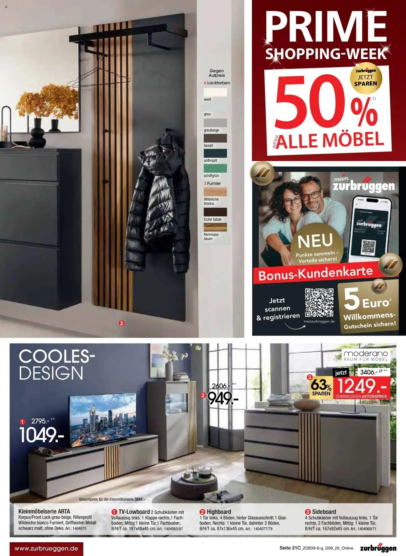 Zurbrüggen Prime Shopping week – gültig ab 12.09.2026 | Seite: 33 | Produkte: Sideboard, HIghboard, Tür