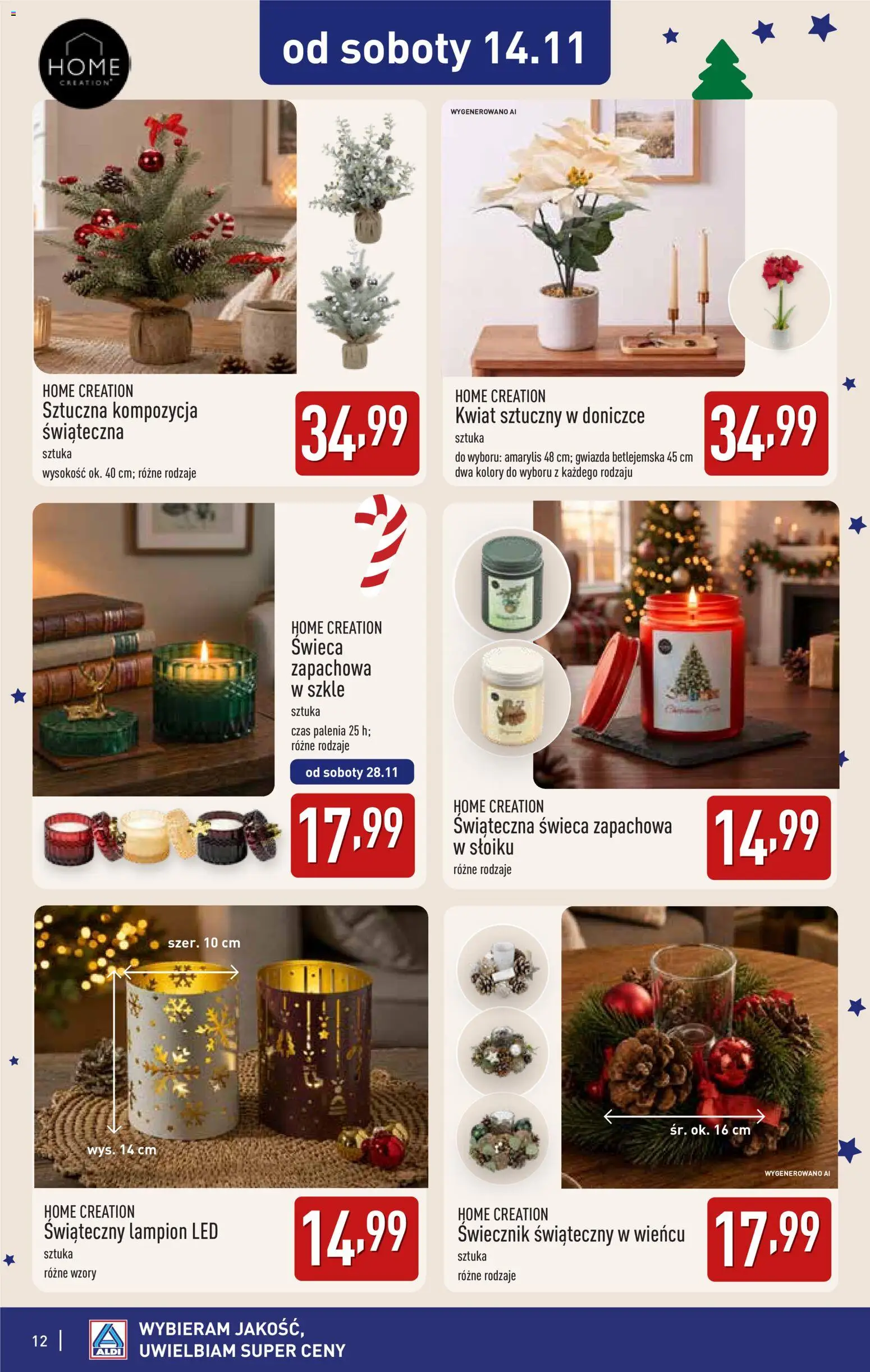Aldi gazetka - Katalog dekoracyjny od 28.10.2026 | Strona: 12 | Produkty: Gwiazda betlejemska, Amarylis, Świeca, Lampion