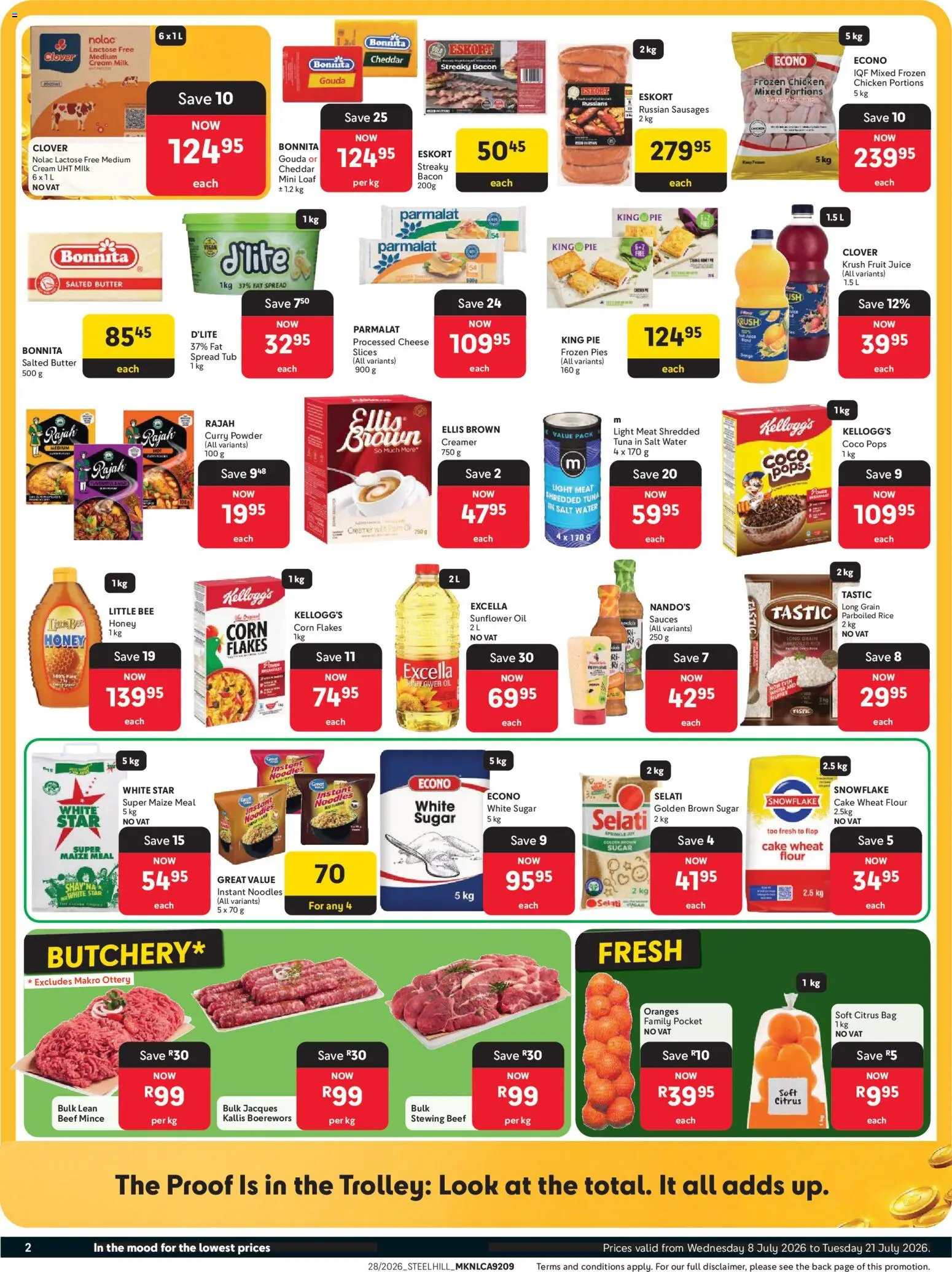 New Makro catalogue – valid from 08/07/2026 | Page: 2 | Products: Milk, Butter, Juice, Noodles