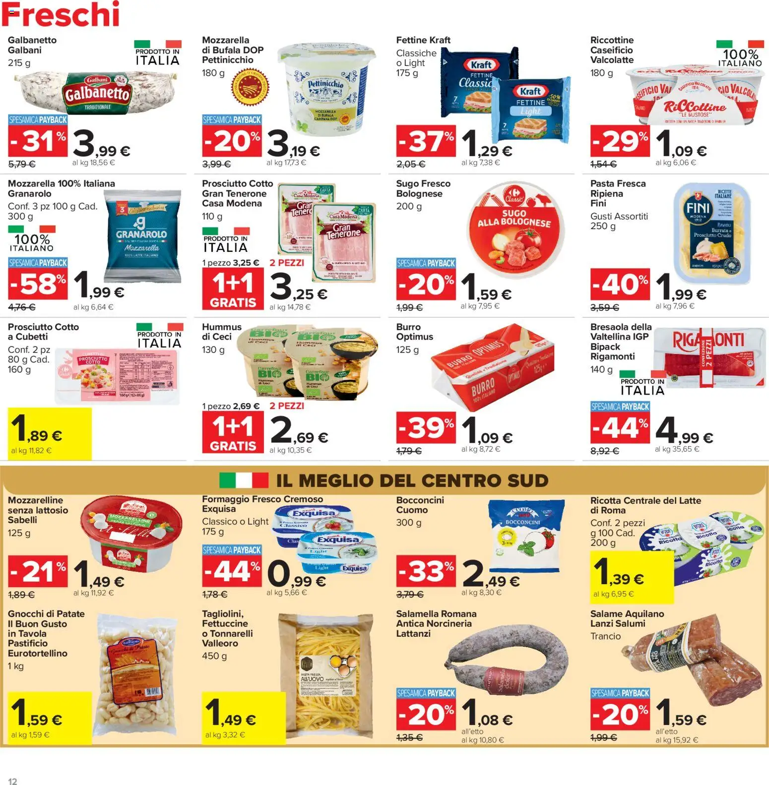 Volantino Carrefour del 13/07/2026 | Pagina: 12 | Prodotti: Prosciutto Cotto, Mozzarella, Formaggio, Burro