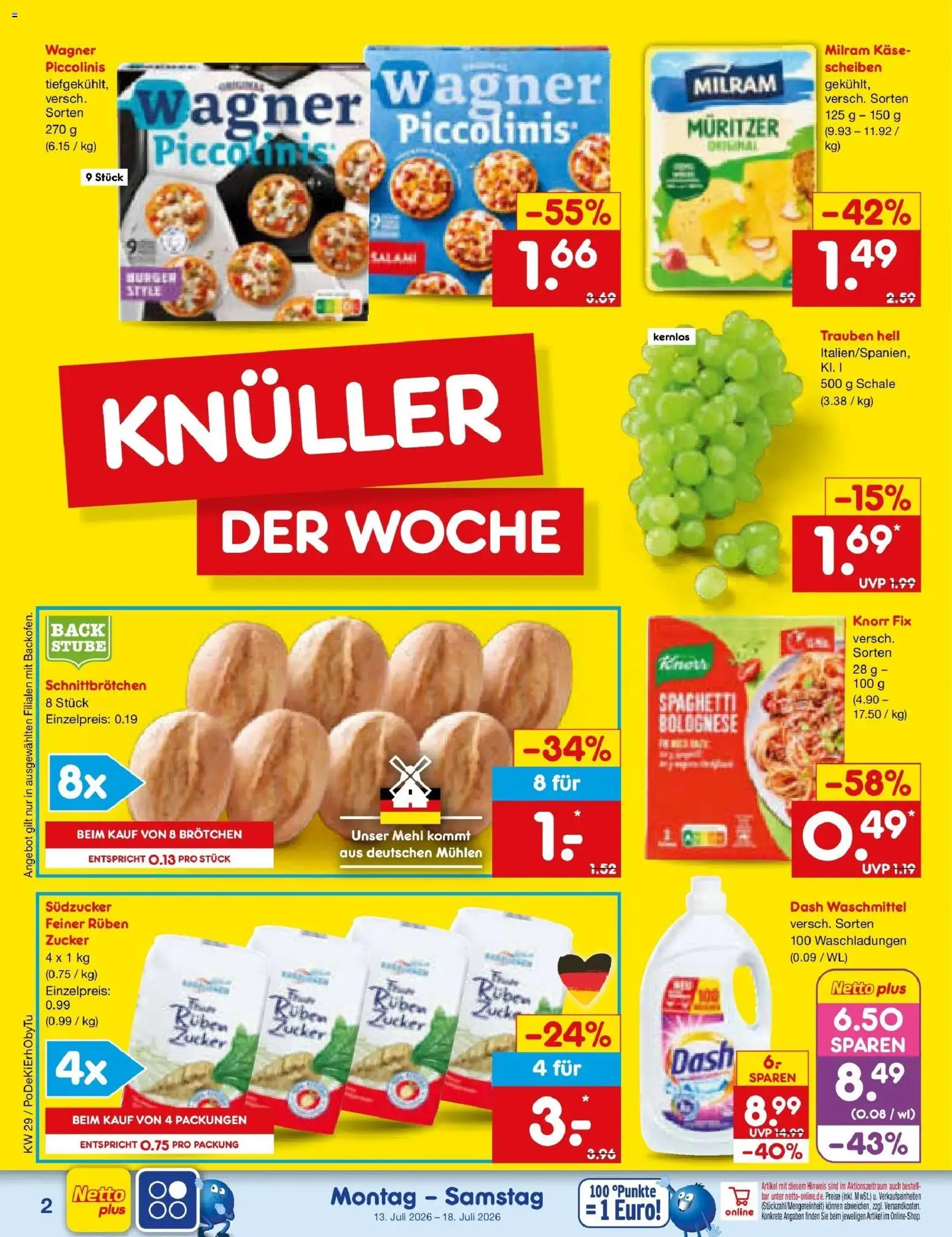 Netto Marken-Discount Prospekt Buttenwiesen – gültig ab 13.07.2026 | Seite: 2 | Produkte: Trauben, Waschmittel, Milram, Salami