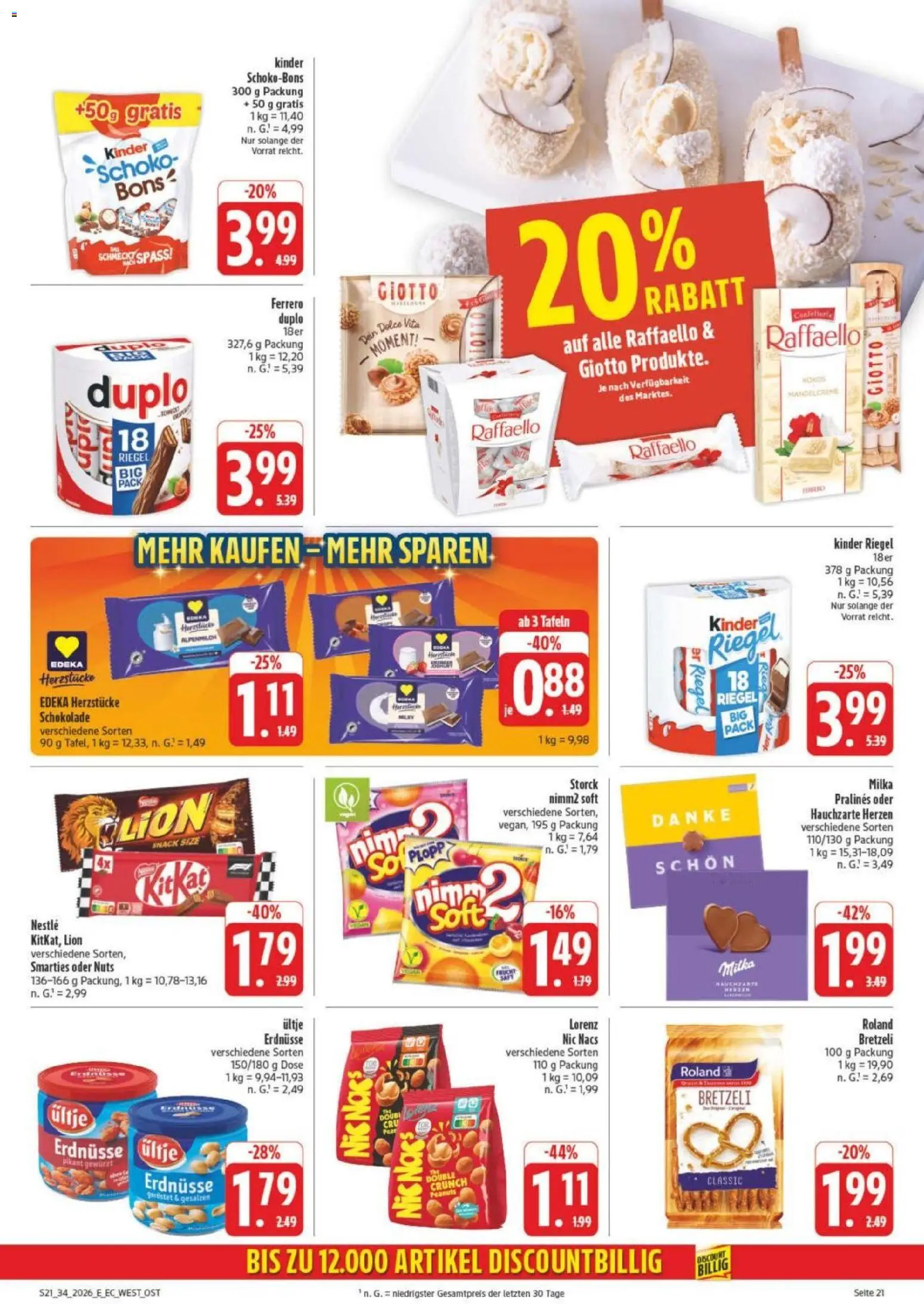Edeka Prospekt Leipzig – gültig ab 17.08.2026 | Seite: 29 | Produkte: Ultje erdnusse, Schokolade, Smarties, Kinder riegel