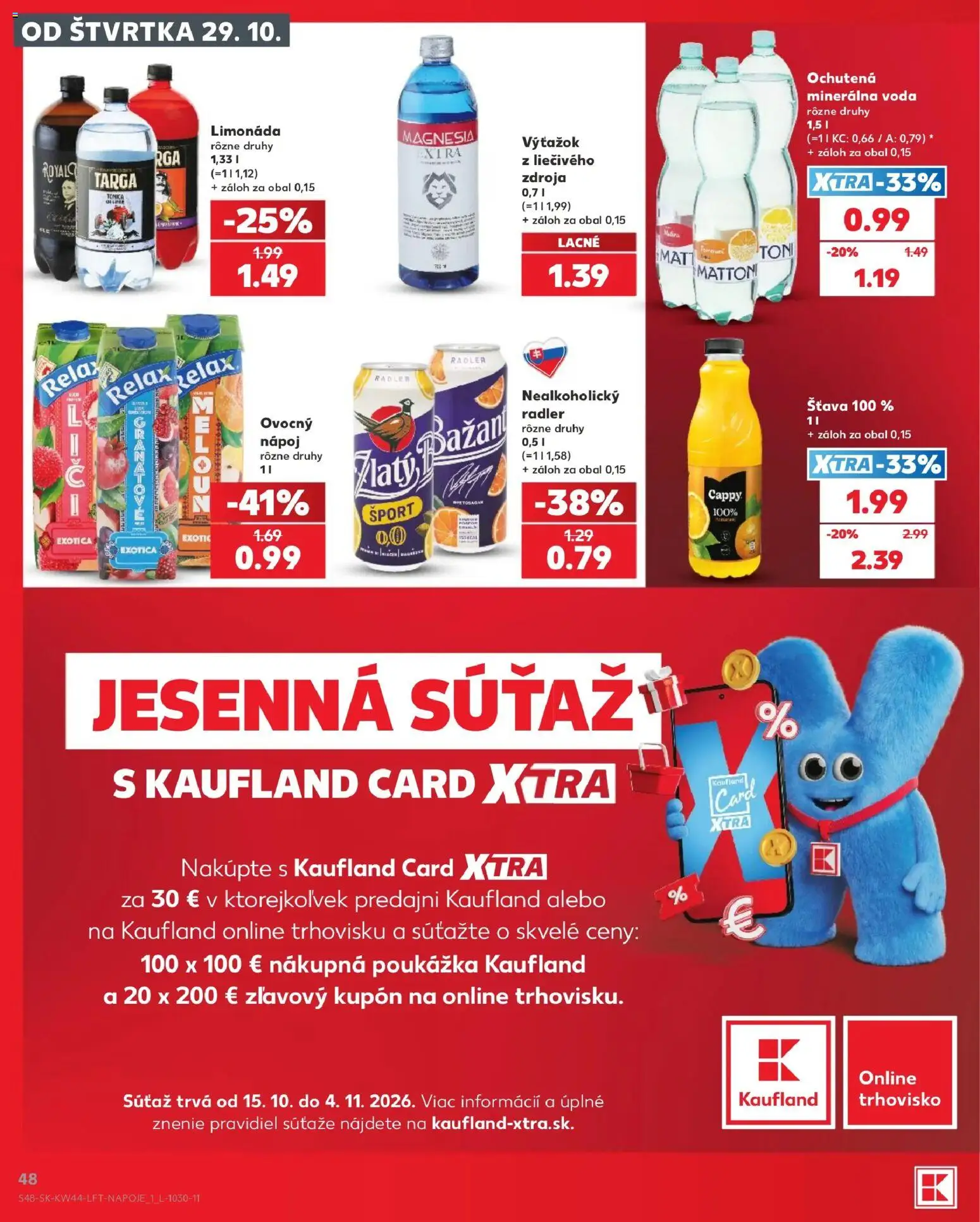 Nové Kaufland akcie – leták je platný od 29.10.2026 | Strana: 48 | Produkty: Radler, Magnesia, Mattoni, Limonáda
