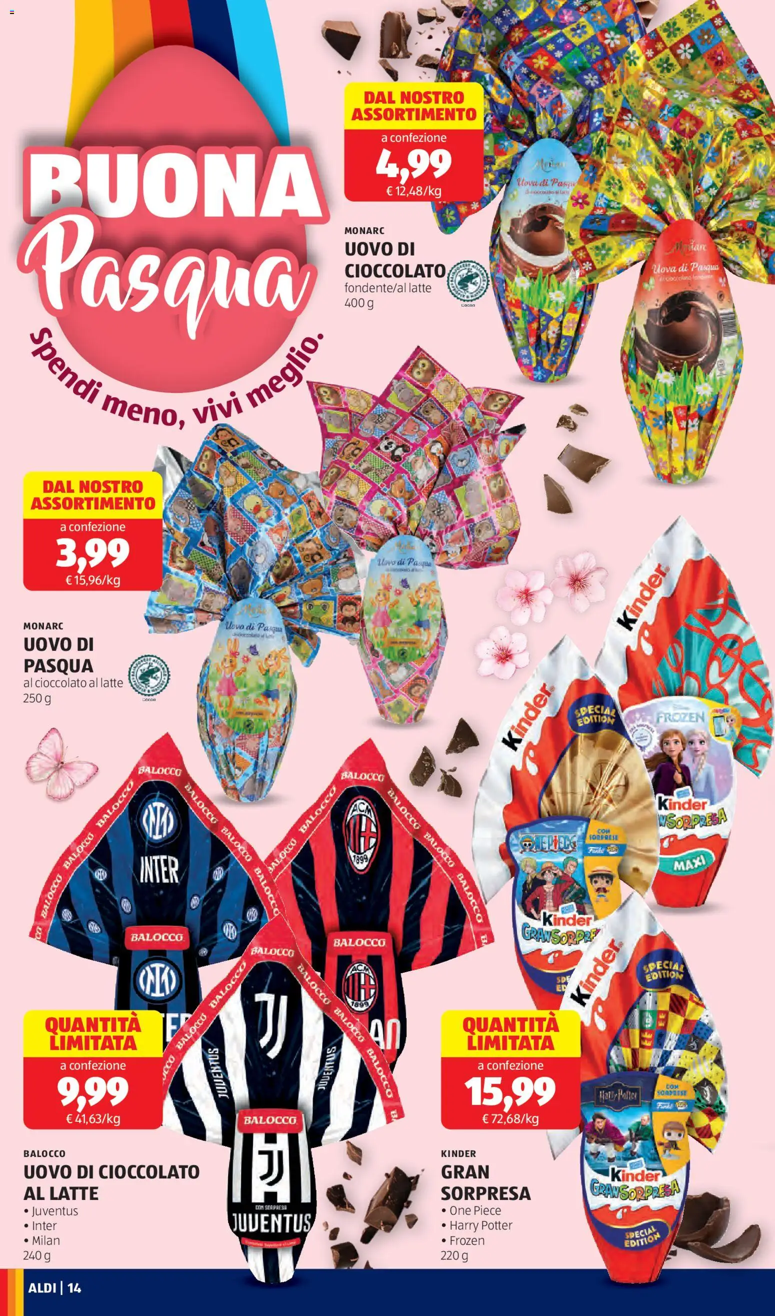 Volantino Aldi del 16.03.2026 | Pagina: 14 | Prodotti: Uova, Cioccolato, Latte, Uovo di pasqua