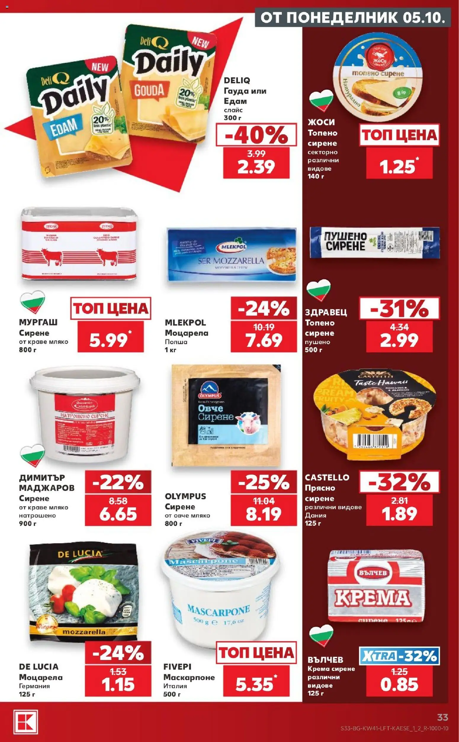 {H1} | Страница: 33 | Продукти: Здравец, Сирене, Гауда, Моцарела