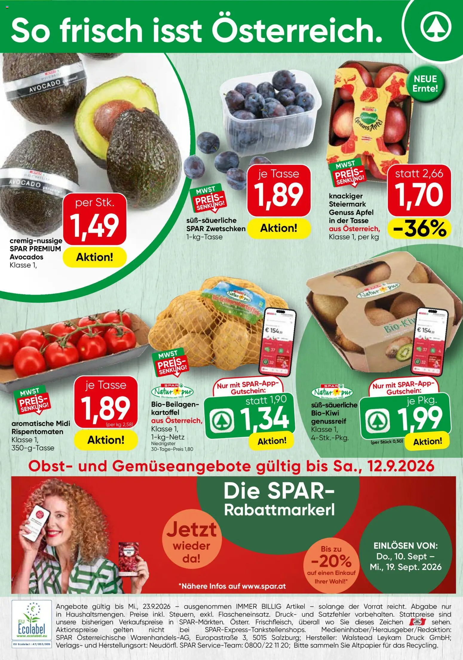 Spar Obst & Gemüse gültig ab 07.09.2026 | Seite: 1 | Produkte: Avocado, Obst, Äpfel