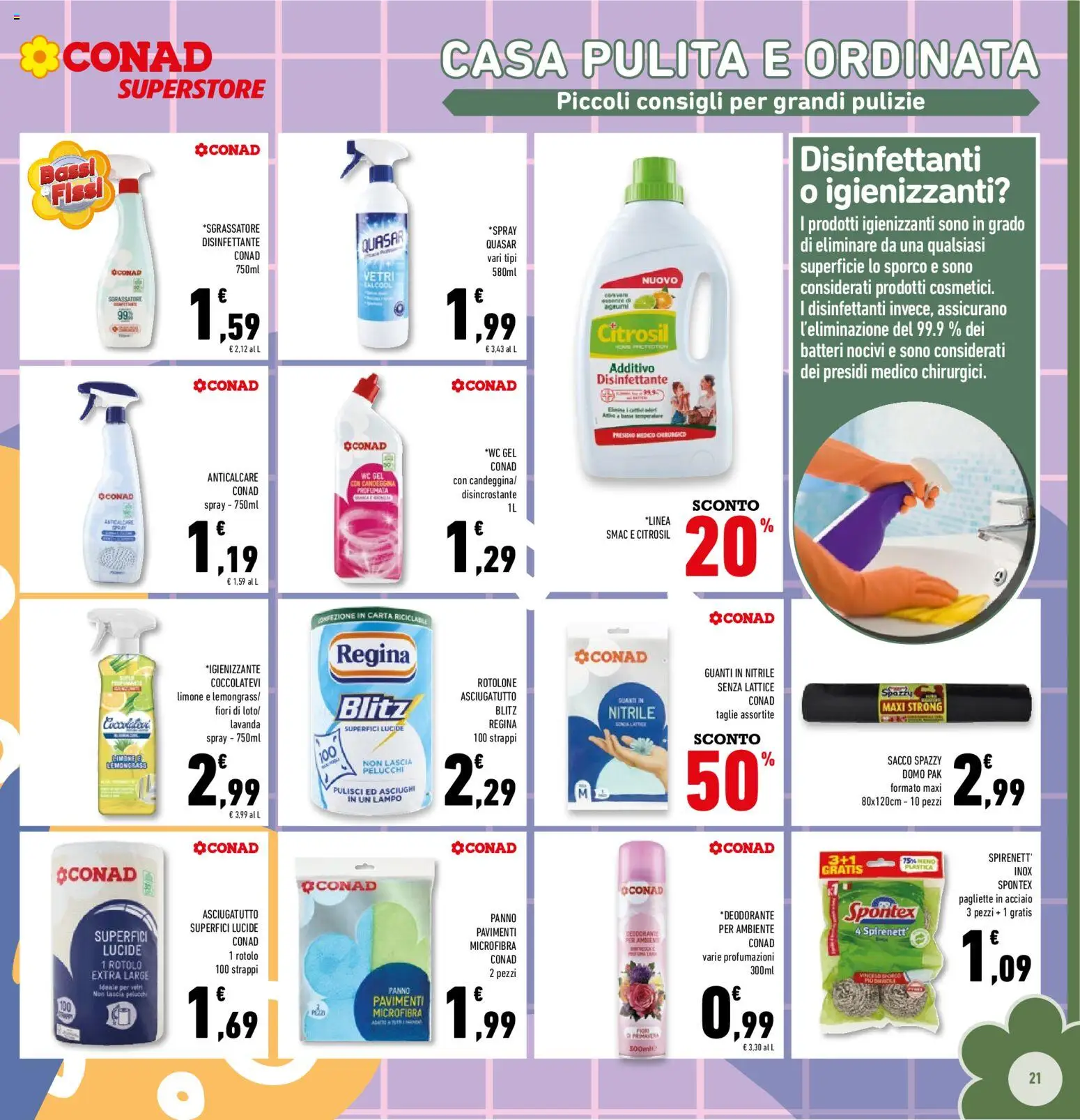 Volantino Conad del 23/09/2026 | Pagina: 21 | Prodotti: Anticalcare, Agrumi, Guanti, Fiori