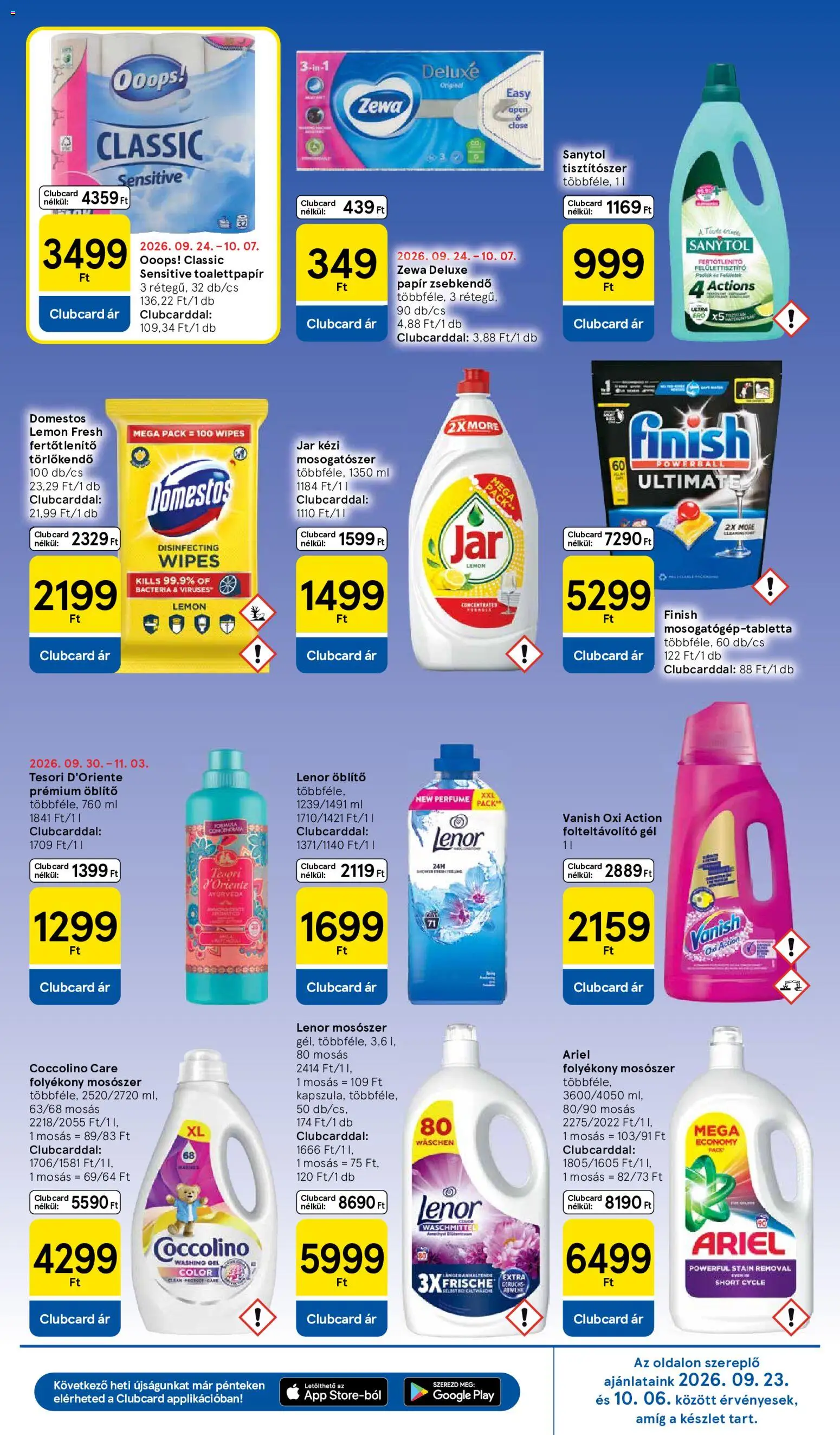 Tesco akciós ujság - amely érvényes a következő dátumtól: 2026.10.01. | Oldal: 9 | Termékek: Lenor, Törlőkendő, Folteltávolító, Gél