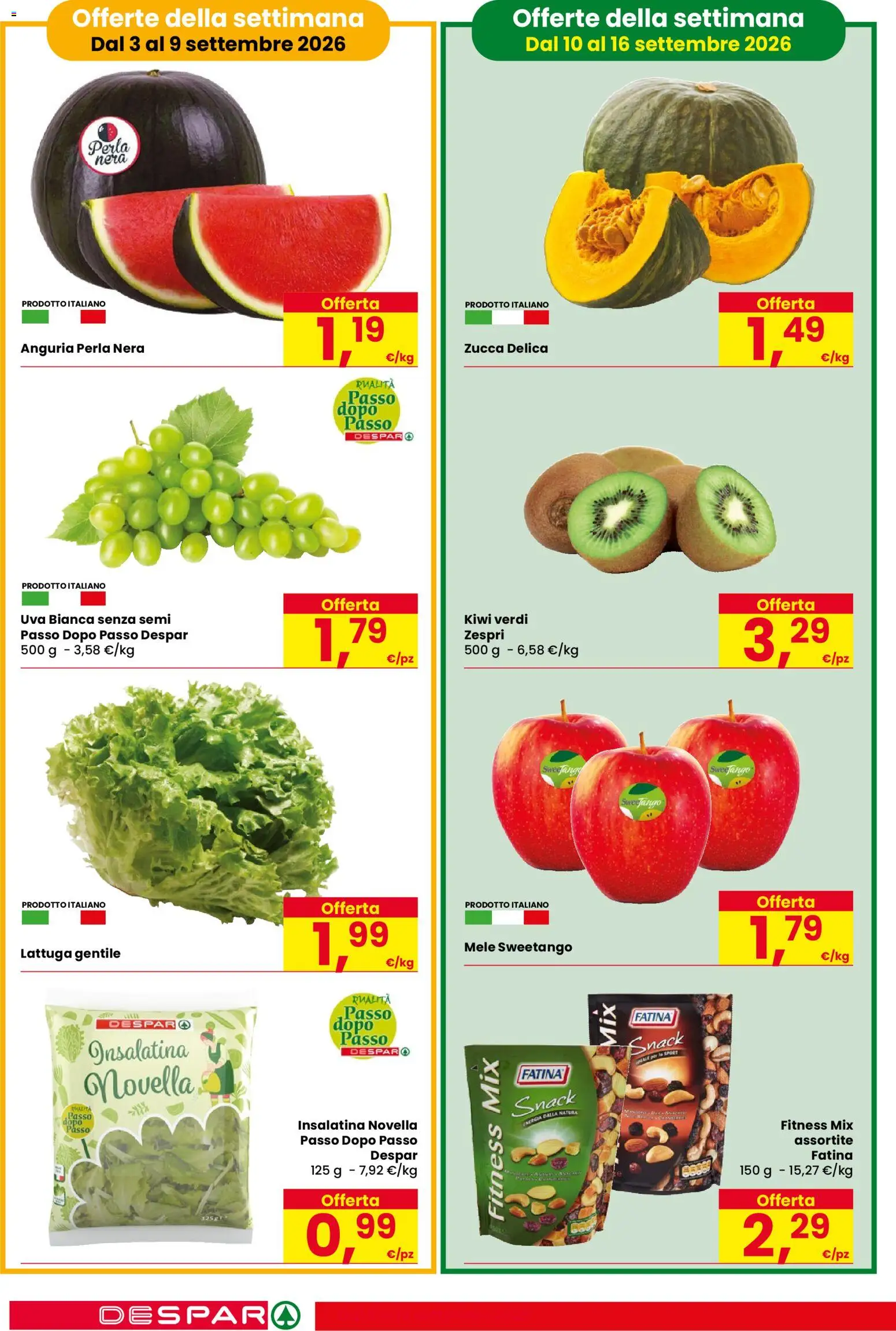 Volantino Despar del 03/09/2026 | Pagina: 2 | Prodotti: Mele, Zucca, Anguria, Uva