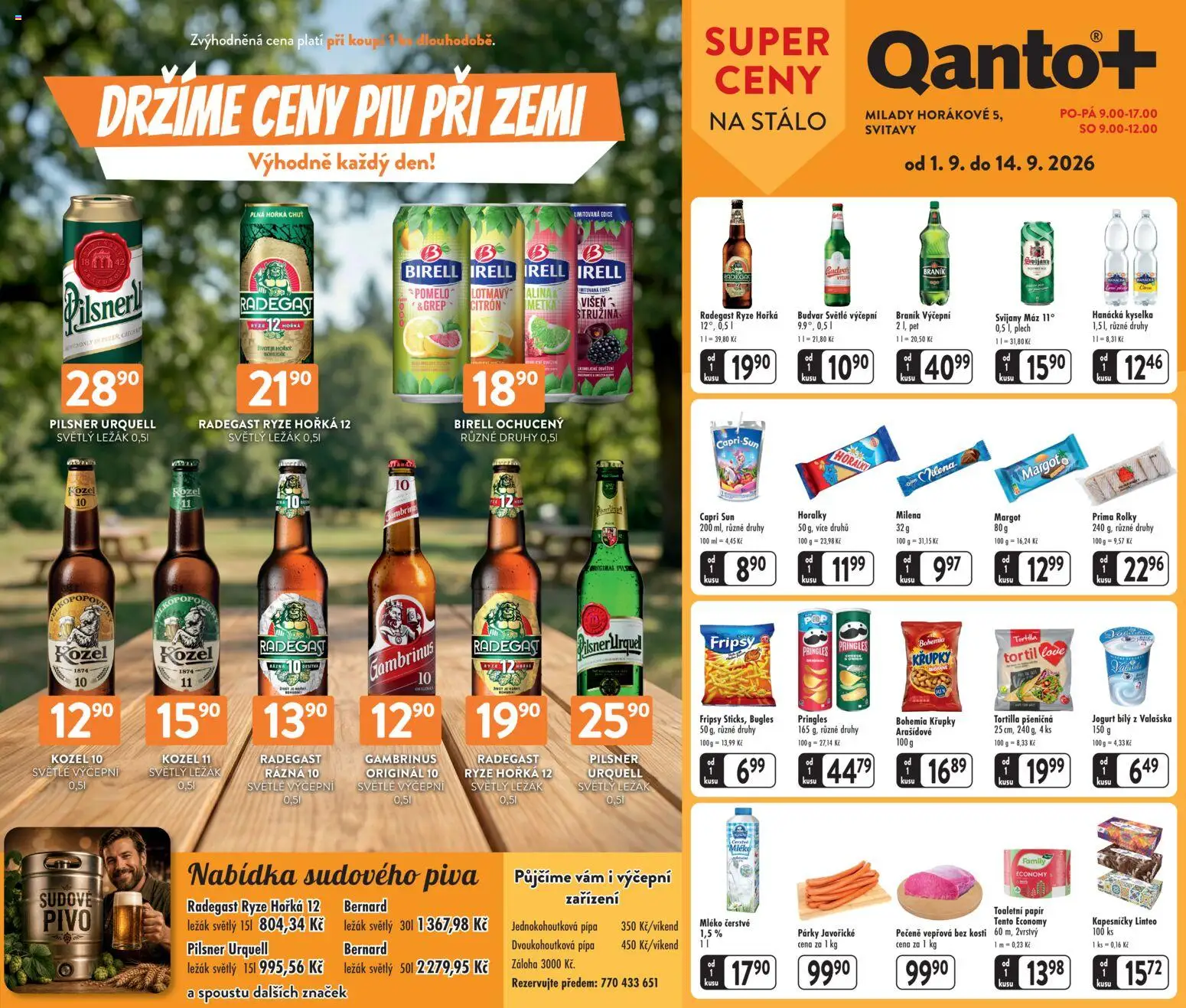 Astur & Qanto leták - Svitavy od 01.09.2026 | Strana: 1 | Produkty: Jogurt, Radegast, Capri Sun, Gambrinus