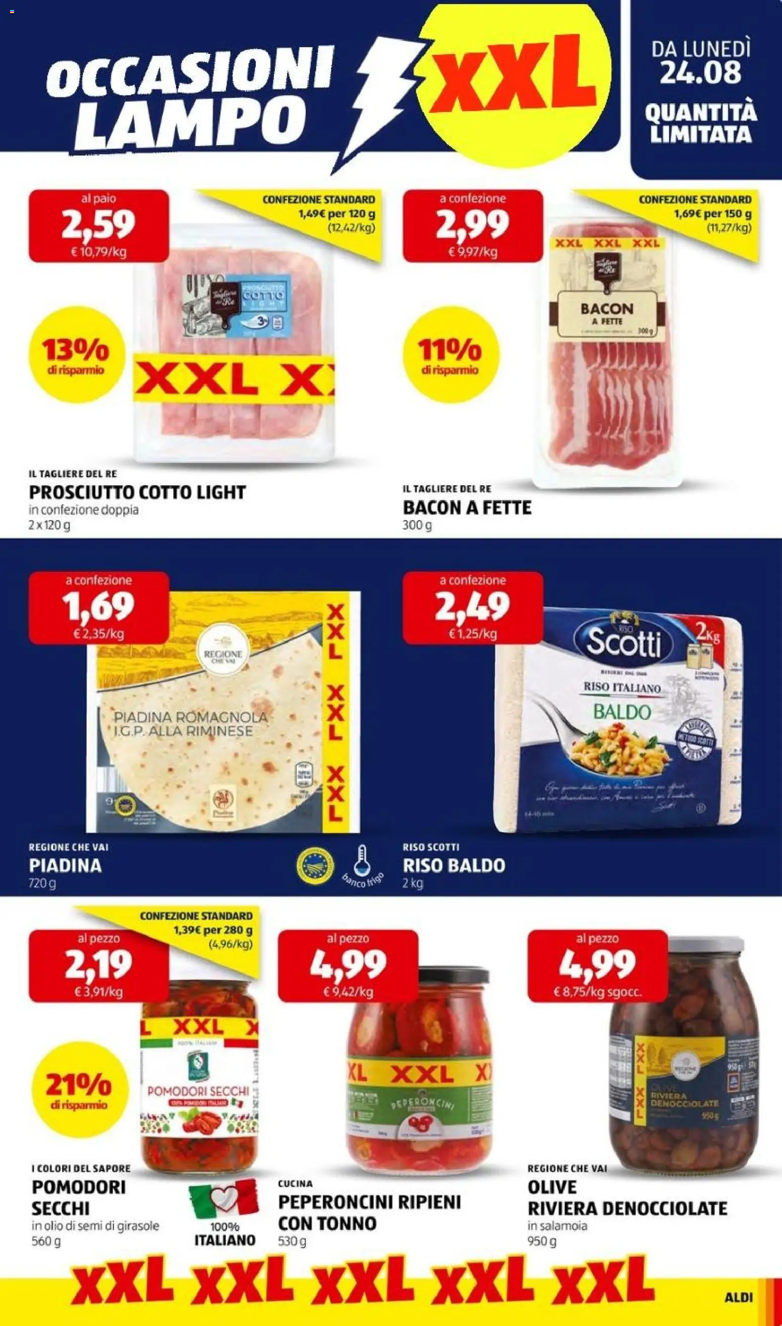 Volantino Aldi del 24/08/2026 | Pagina: 15 | Prodotti: Olio di semi, Riso, Piadina, Tonno