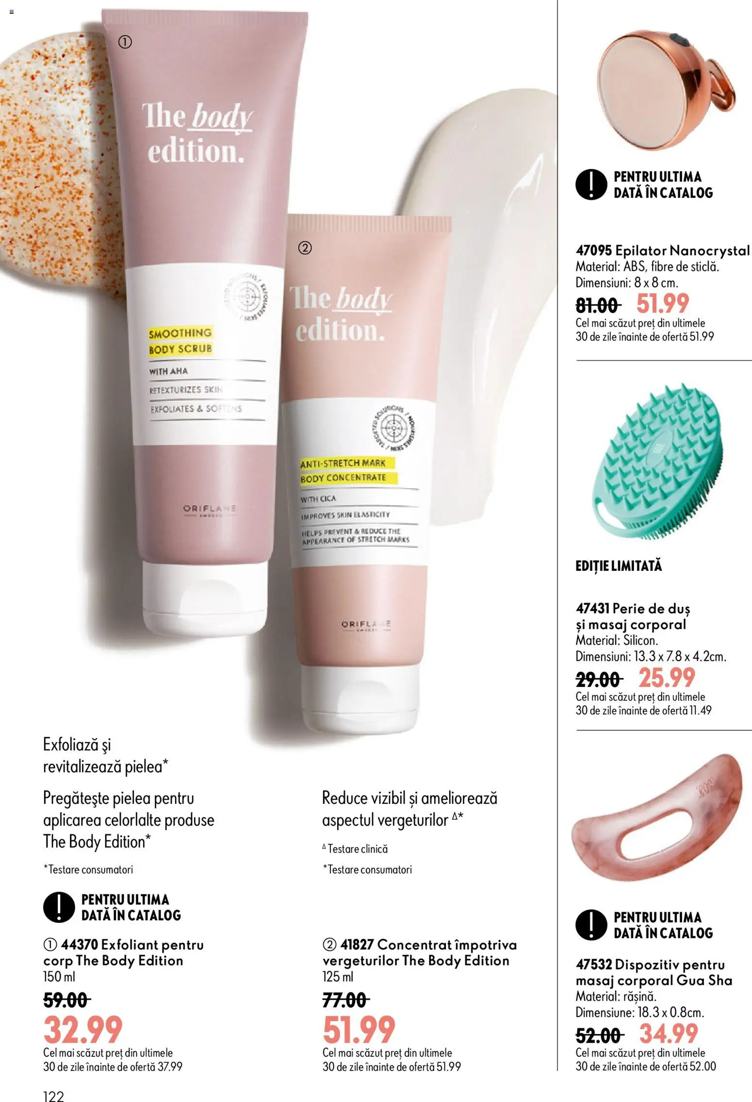 Noul catalog Oriflame – valabil de la 09.09.2026 | Pagină: 122 | Produse: Scrub, Body, Duș, Perie