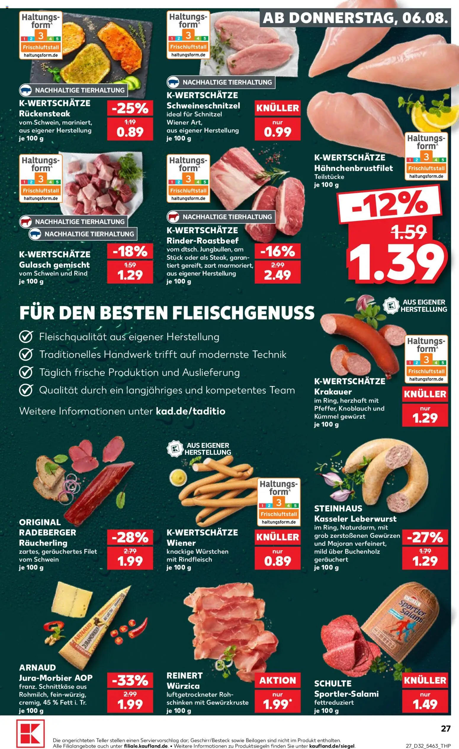 Kaufland Prospekt Hamburg – gültig ab 06.08.2026 | Seite: 27 | Produkte: Schnitzel, Gulasch, Knoblauch, Salami