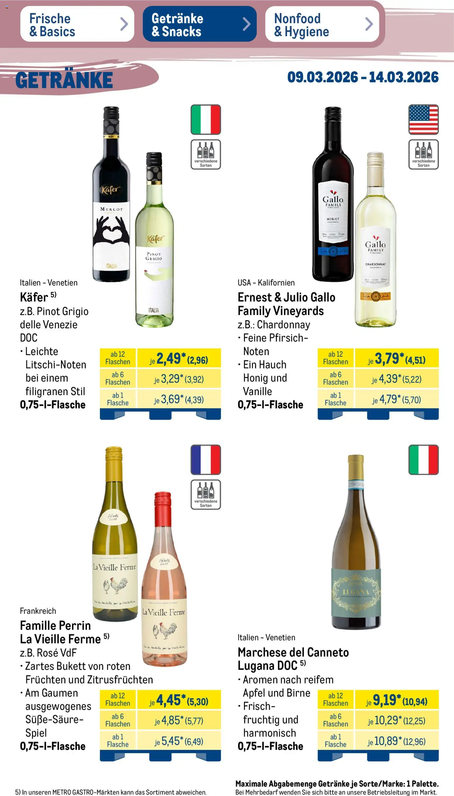 Metro Prospekt 	 – gültig ab 09.03.2026 | Seite: 38 | Produkte: Merlot, Äpfel, Pfirsich, Birne