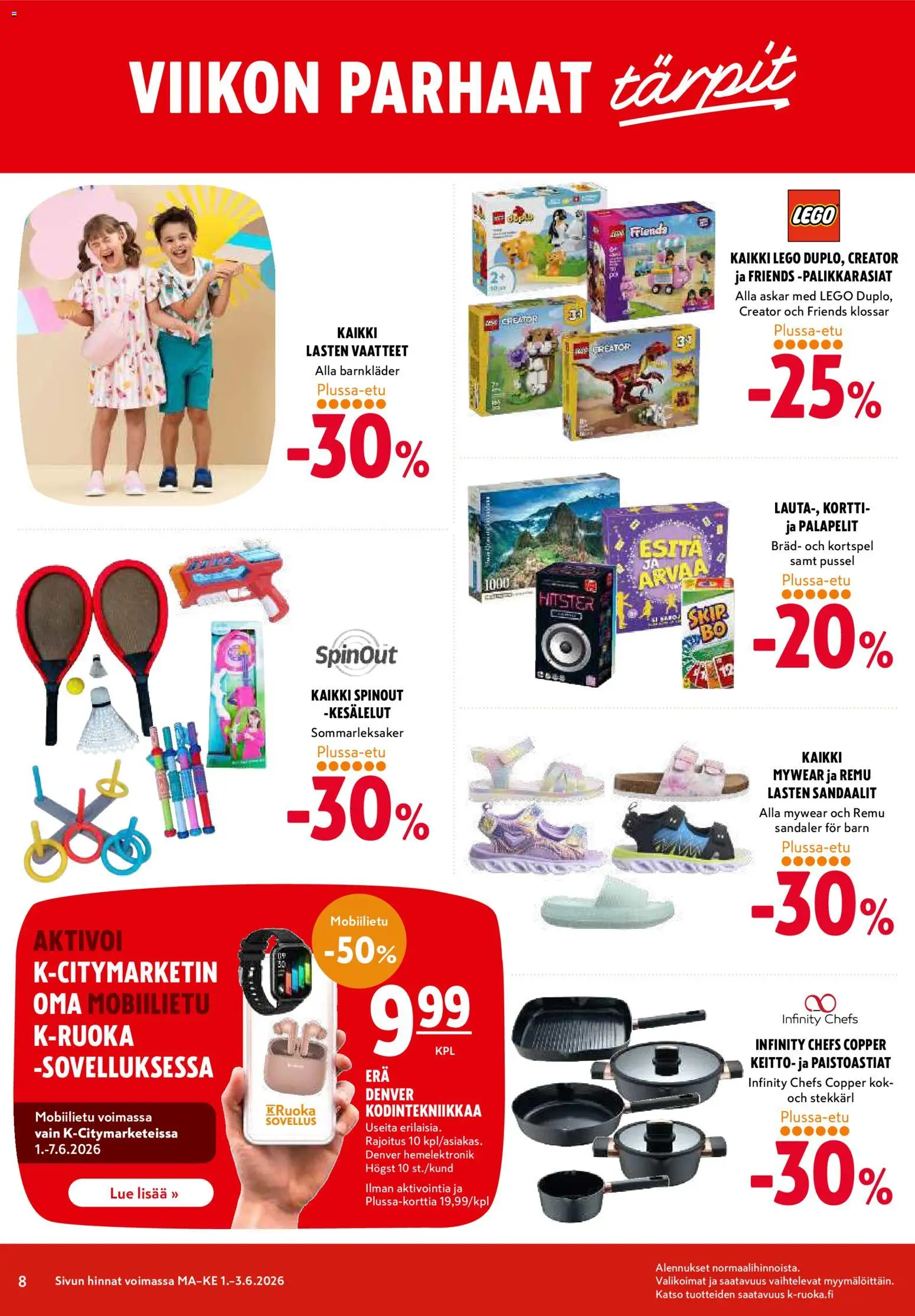 K-Citymarket tarjoukset – voimassa 01.06.2026 alkaen | Sivu: 8 | Tuotteet: Keitto, Vaatteet, Sandaalit