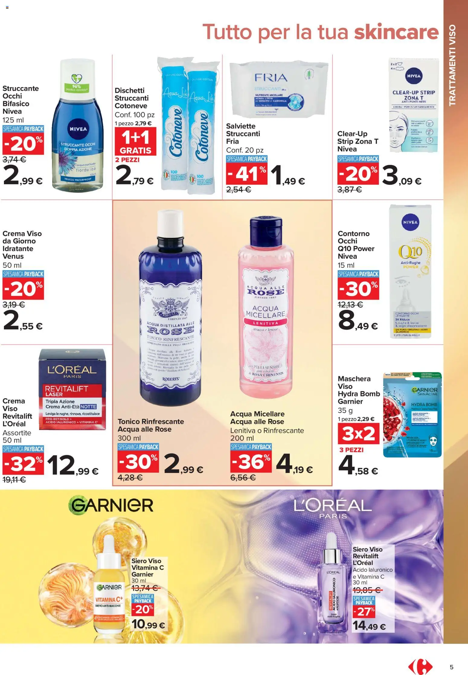 Volantino Carrefour del 10/07/2026 | Pagina: 5 | Prodotti: Crema, Maschera, Acqua micellare, Crema viso