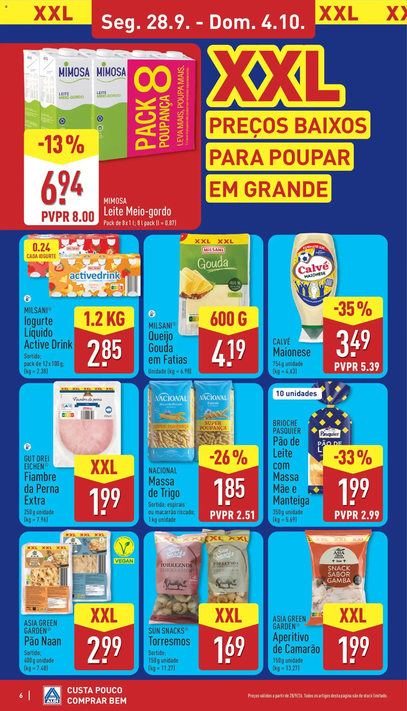 Aldi folheto │ válido de 28/09/2026 | Página: 6 | Produtos: Fiambre, Snacks, Pão, Leite meio-gordo