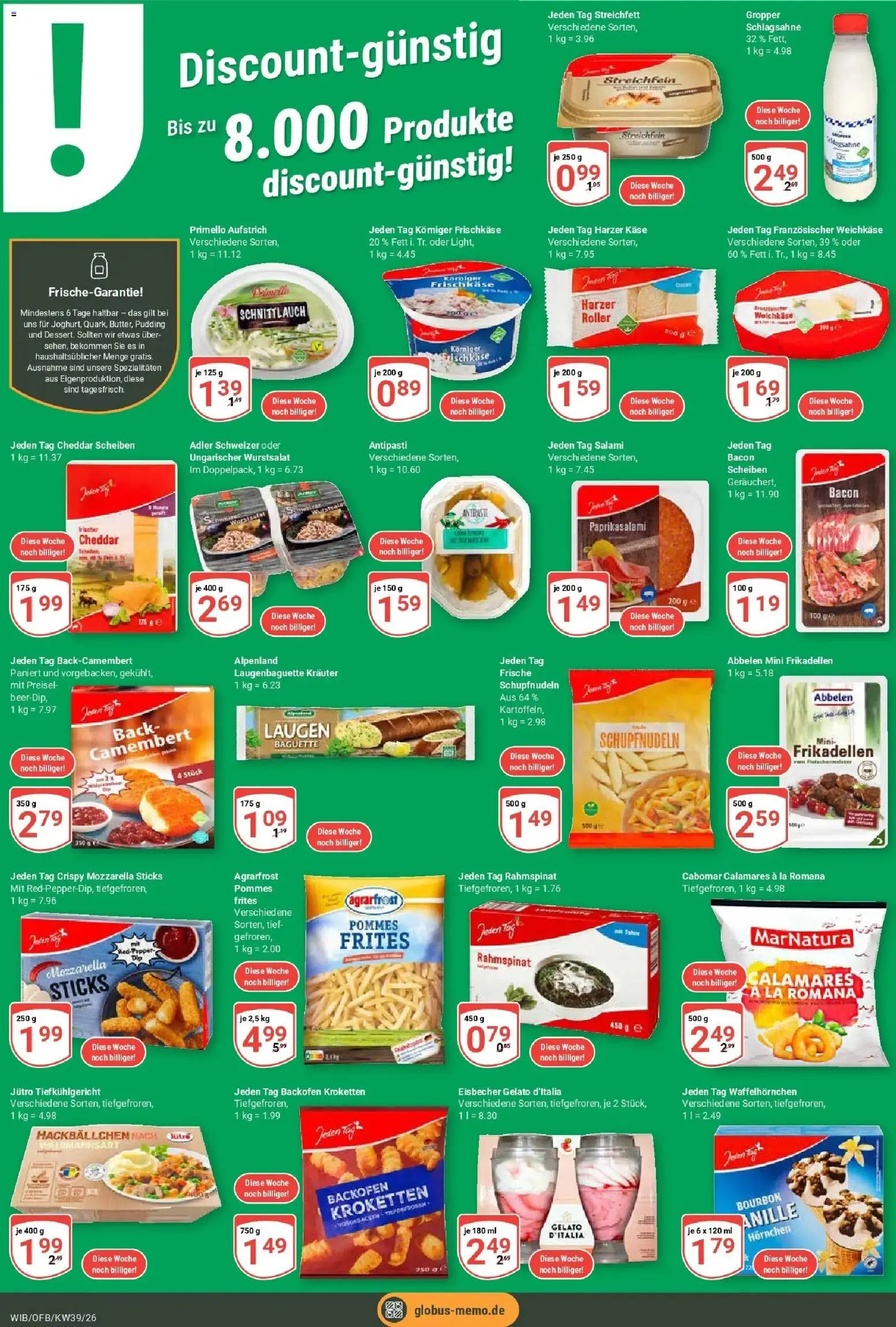 Globus Prospekt Wiesbaden-Nordenstadt (ab 21.09.2026) » Angebote online | Seite: 12 | Produkte: Pommes, Baguette, Pudding, Frischkase