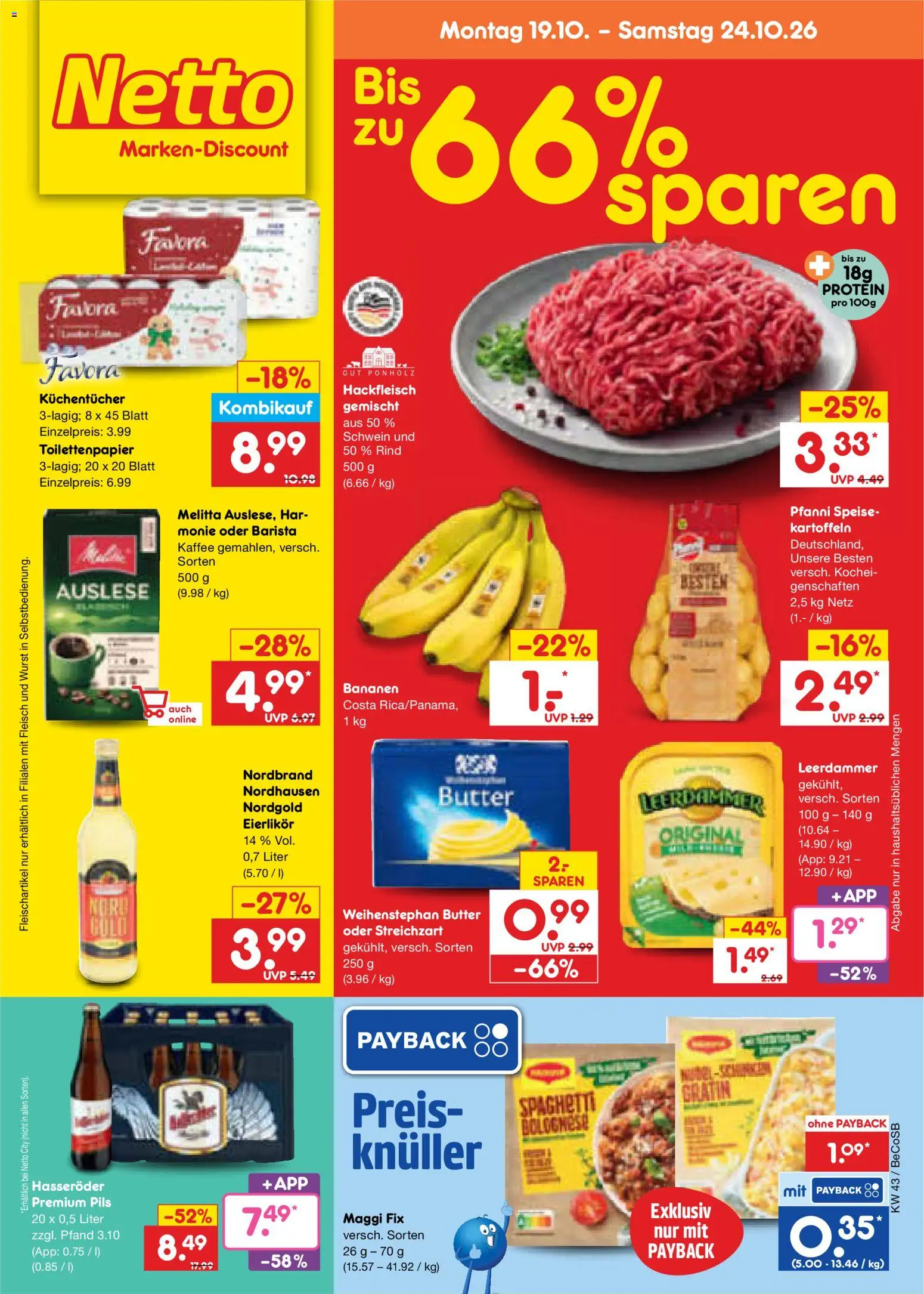 Netto Marken-Discount Prospekt – gültig ab 19.10.2026 | Seite: 1 | Produkte: Kaffee, Wurst, Hasseröder, Fleisch