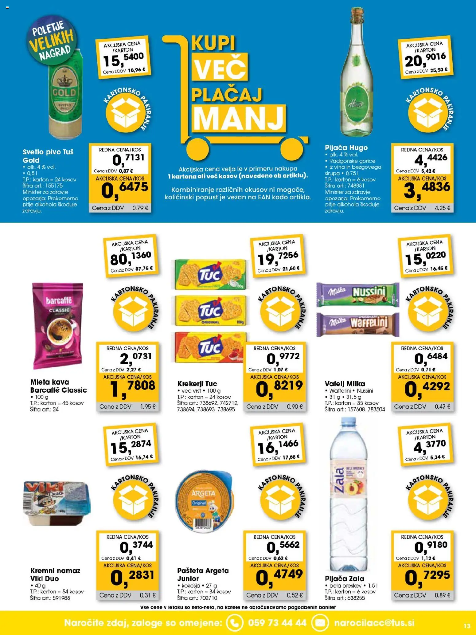 Novi Tuš katalog ponudbe – veljaven od 01.07.2026 | Stran: 13 | Izdelki: Pašteta, Namaz, Kava, Pivo