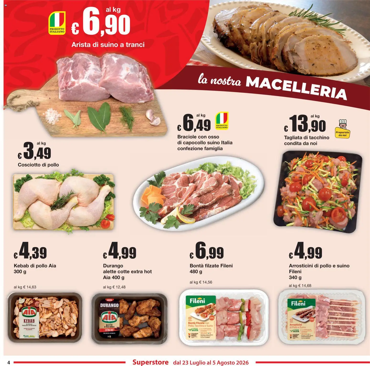Volantino Sì con Te del 23/07/2026 | Pagina: 4 | Prodotti: Pollo, Suino, Tacchino, Arrosticini