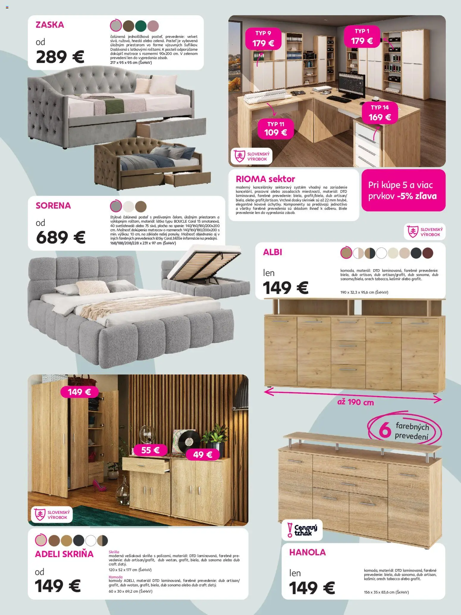 Nové Kondela akcie – leták je platný od 10.06.2026 | Strana: 5 | Produkty: Matrace, Posteľ, Skriňa, Komody