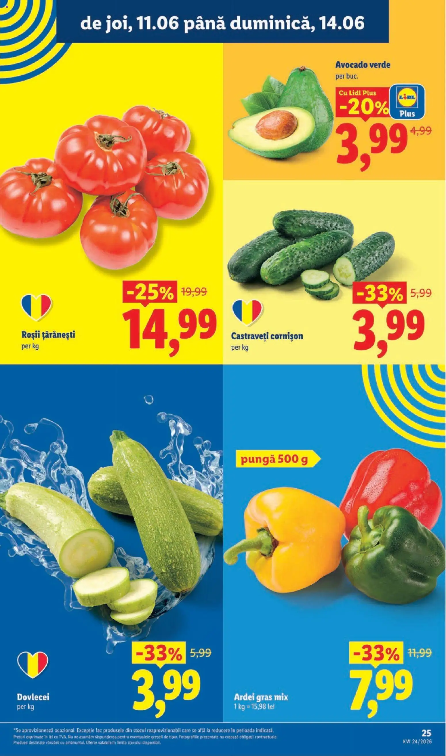 Noul catalog Lidl – valabil de la 08.06.2026 | Pagină: 25 | Produse: Pungă, Roșii, Castraveți, Avocado