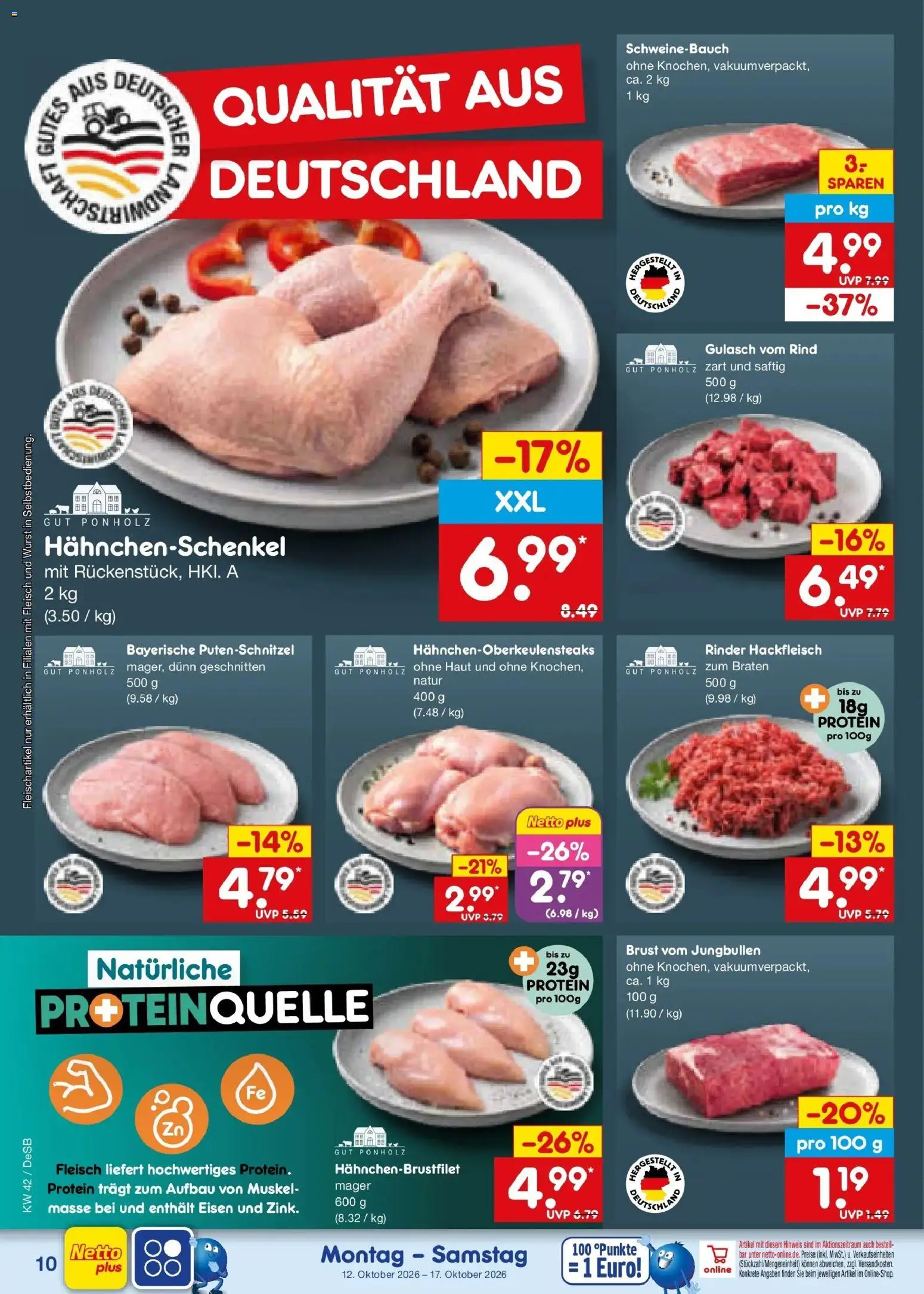 Netto Marken-Discount Prospekt Stuttgart (ab 12.10.2026) » Angebote | Seite: 12 | Produkte: Hahnchenschenkel, Schweinebauch, Gulasch, Putenschnitzel
